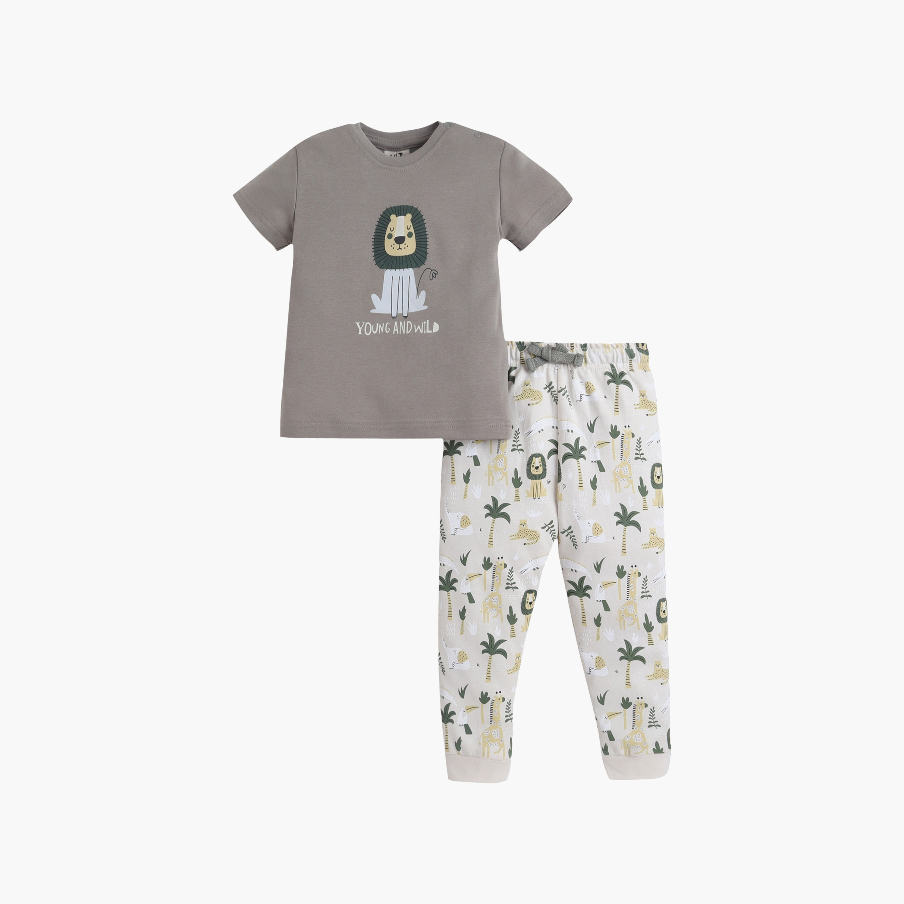 Victor and Jane Lion Printed Cotton T-Shirt & Pajama Set-baby-boys-clothing-nightwear-pyjamasets-image-2