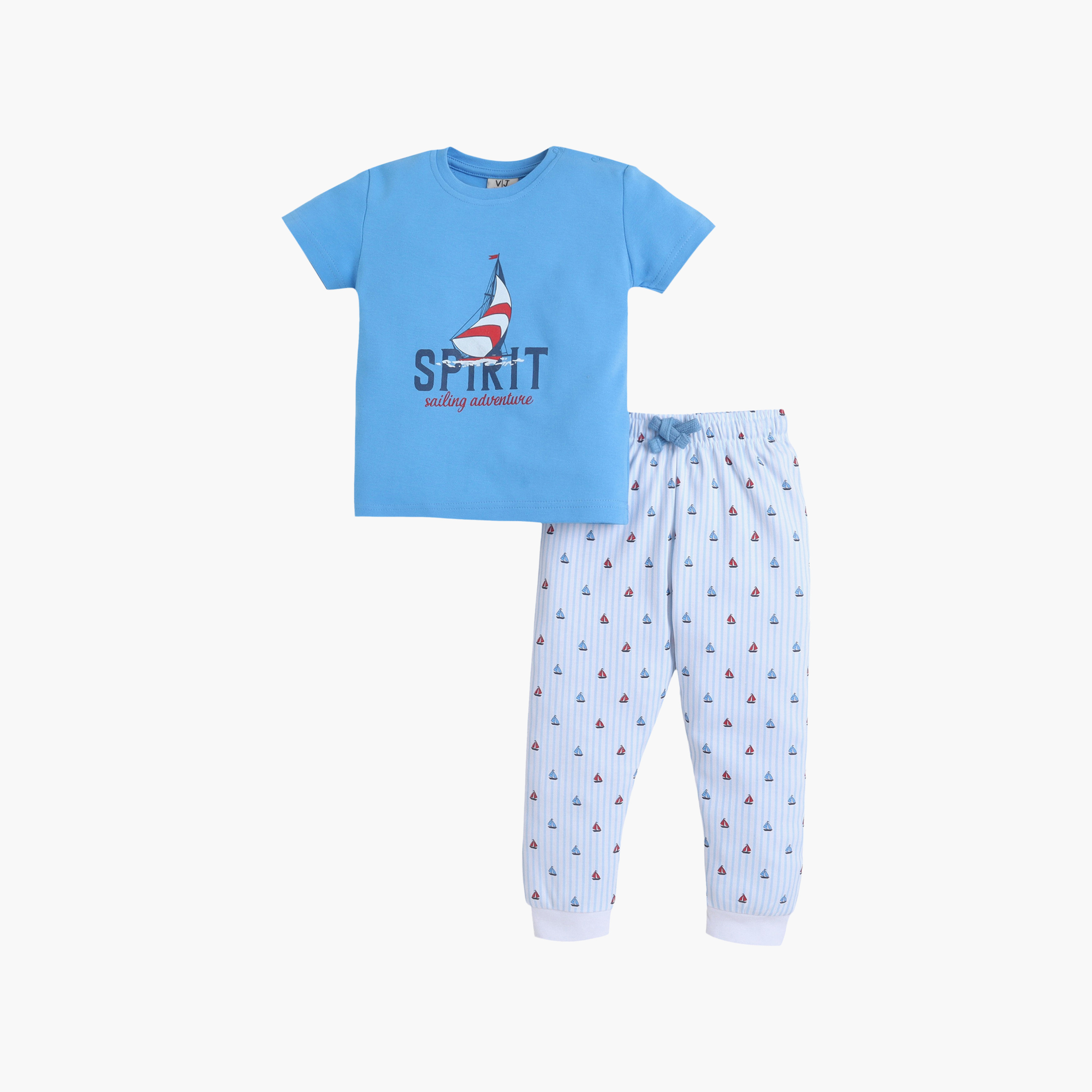 Victor and Jane Spirit Printed Cotton T-Shirt & Pajama Set-boys-clothing-setsandcoords-image-1