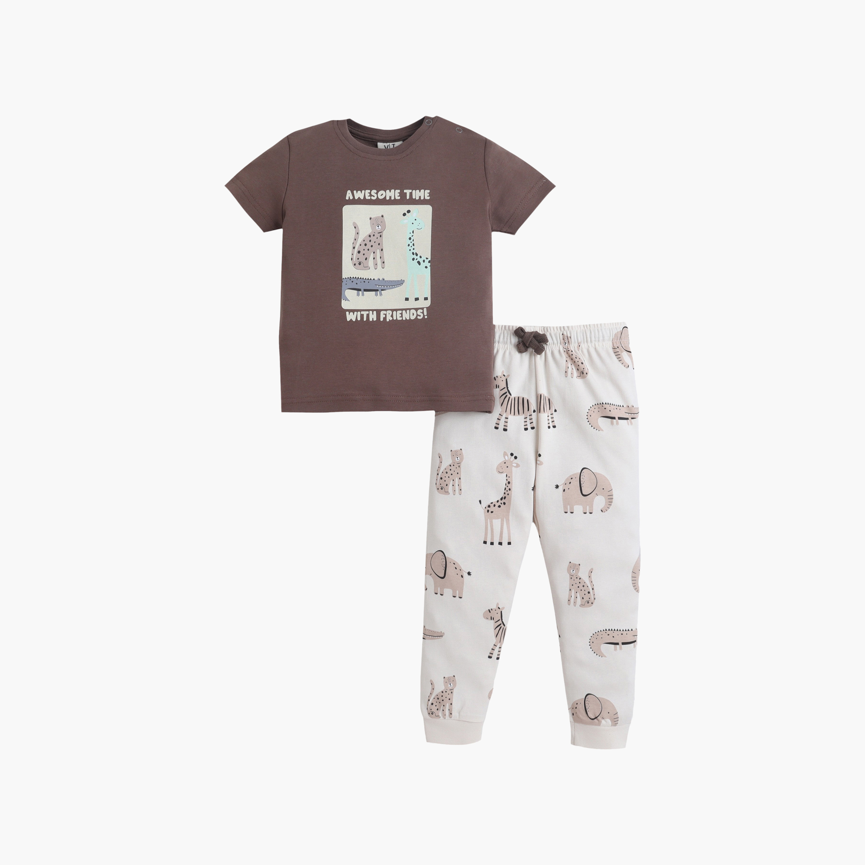 Victor and Jane Animal Graphic Cotton T-Shirt & Pajama Set-baby-boys-clothing-nightwear-pyjamasets-image-1