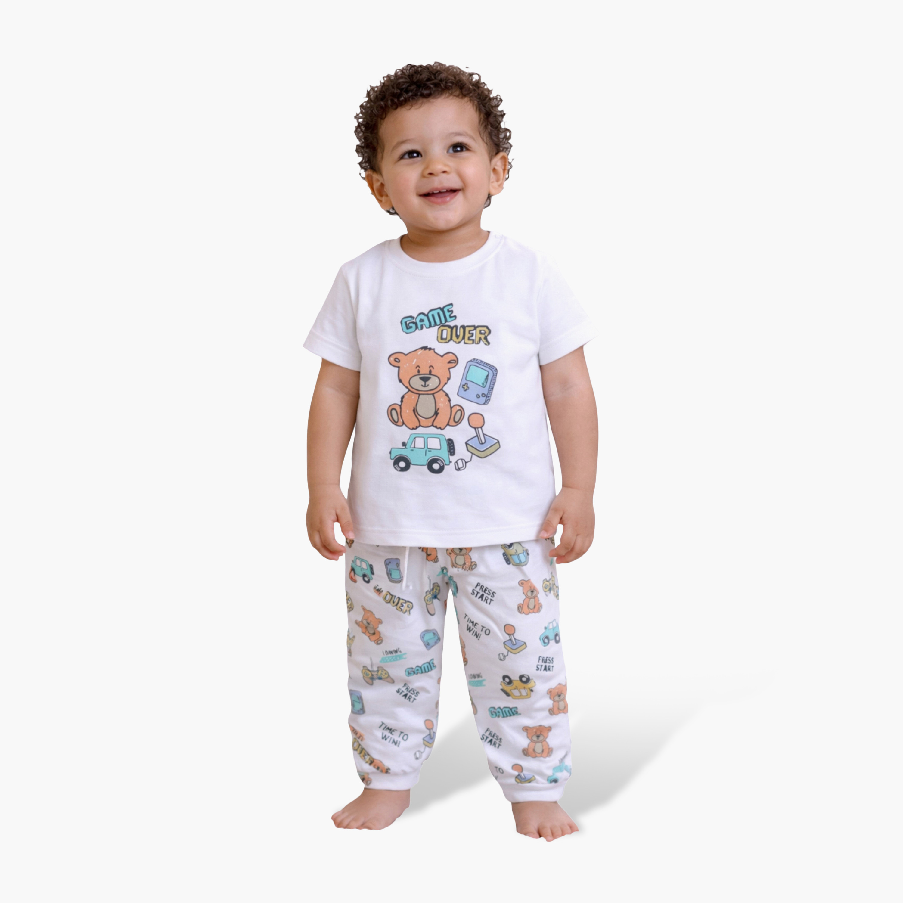 Victor and Jane Teddy Bear Printed Cotton T-Shirt & Pajama Set-baby-boys-clothing-nightwear-pyjamasets-image-2