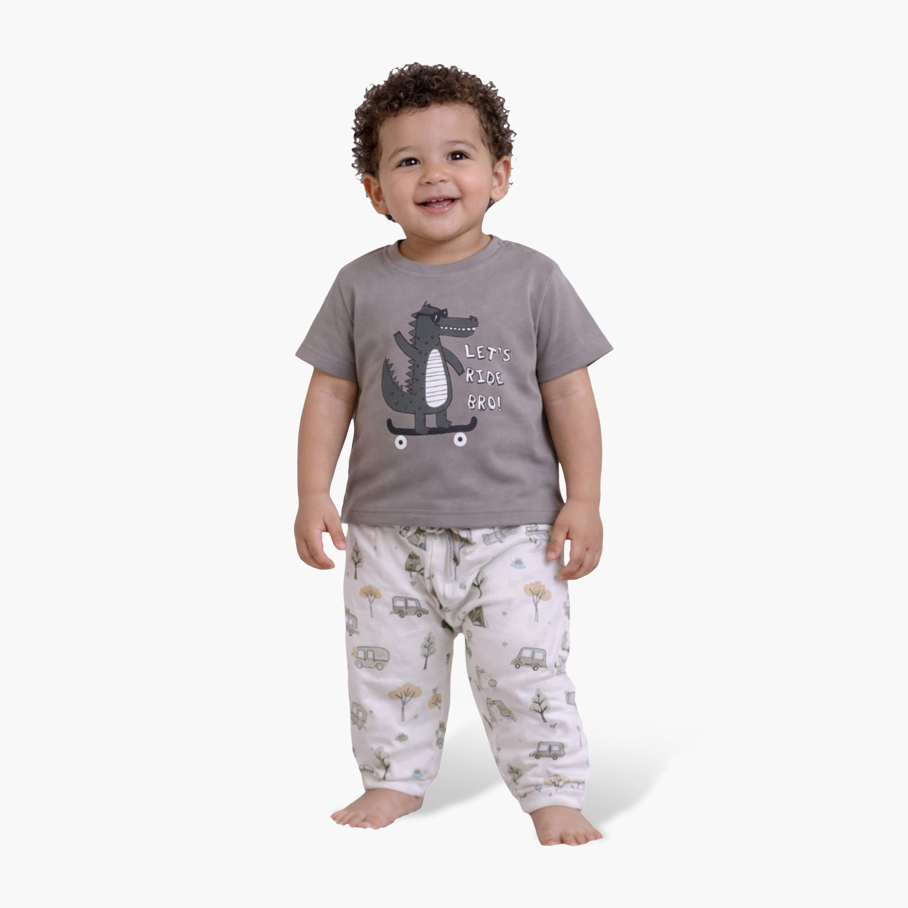 طقم تي شيرت قطني وبيجامة بطبعة حيوانات من فيكتور آند جين-baby-boys-clothing-nightwear-pyjamasets-image-2