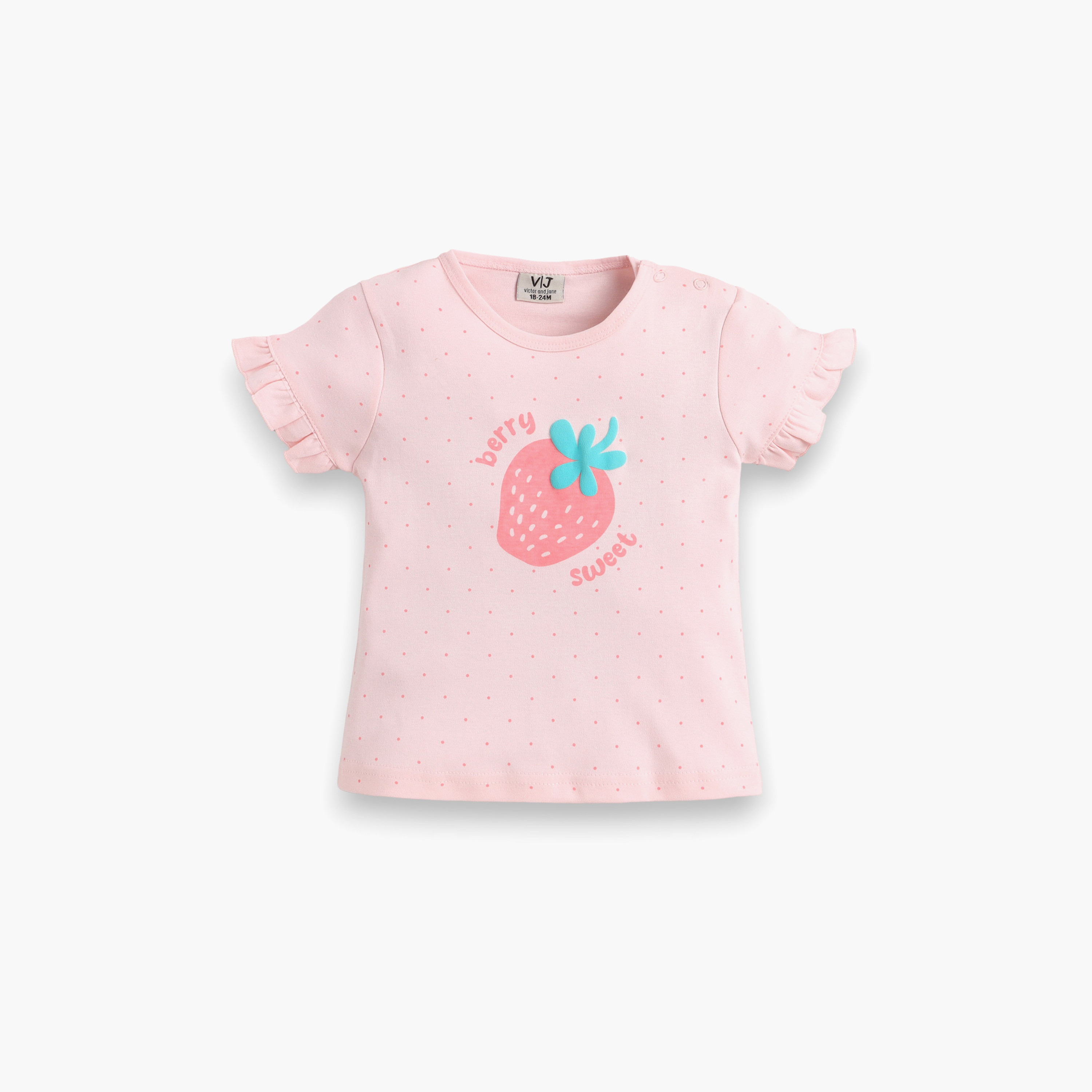 طقم بلوزة بأكمام نصفية بطبعة ستروبري وشورت بكسرات رافل من فيكتور أند جين-baby-girls-clothing-setsandcoords-image-4