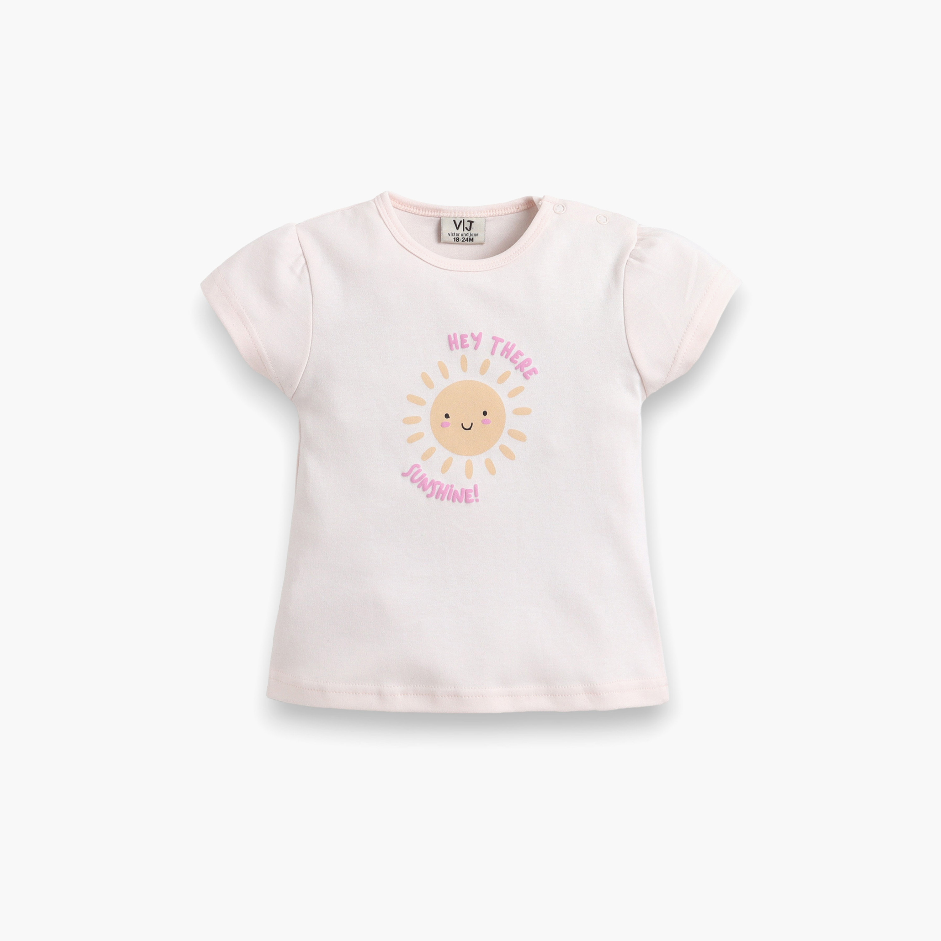 Victor and Jane Half Sleeves Sunshine Slogan Printed Top & Floral Ruffle Shorts Set-baby-girls-clothing-setsandcoords-image-4