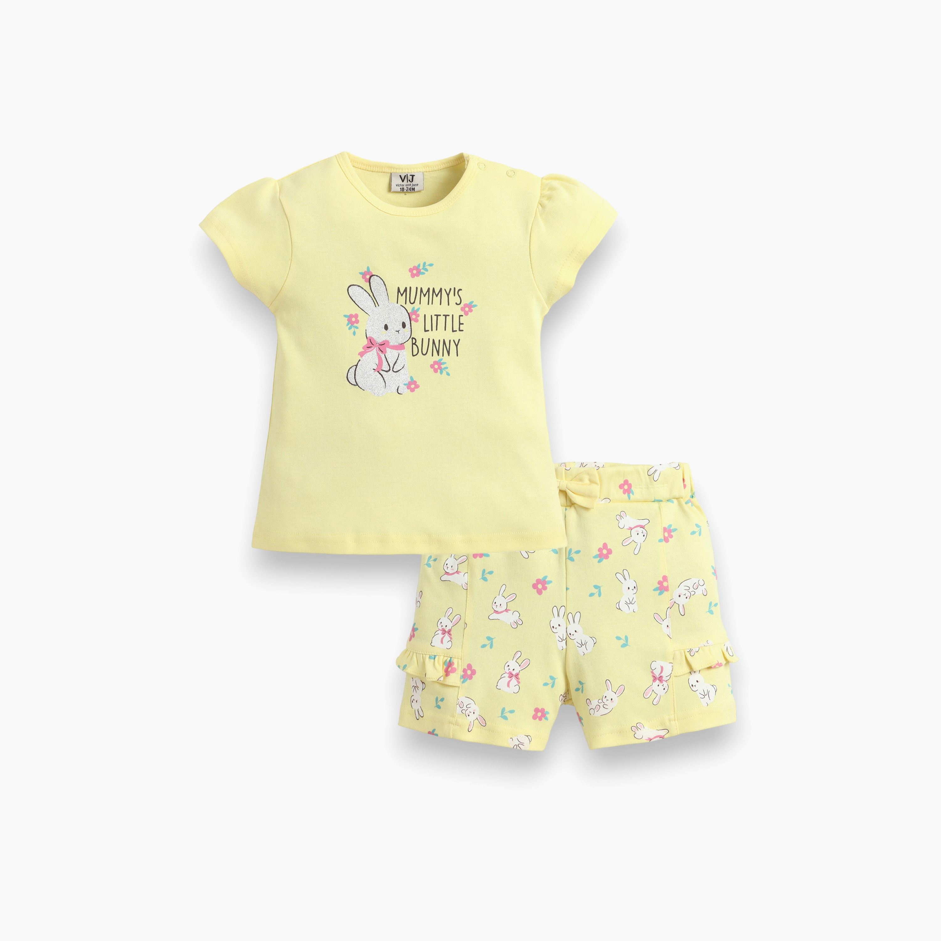 Victor and Jane Half Sleeves Bunny Graphic Printed Top & Floral Ruffle Shorts Set-baby-girls-clothing-setsandcoords-image-3