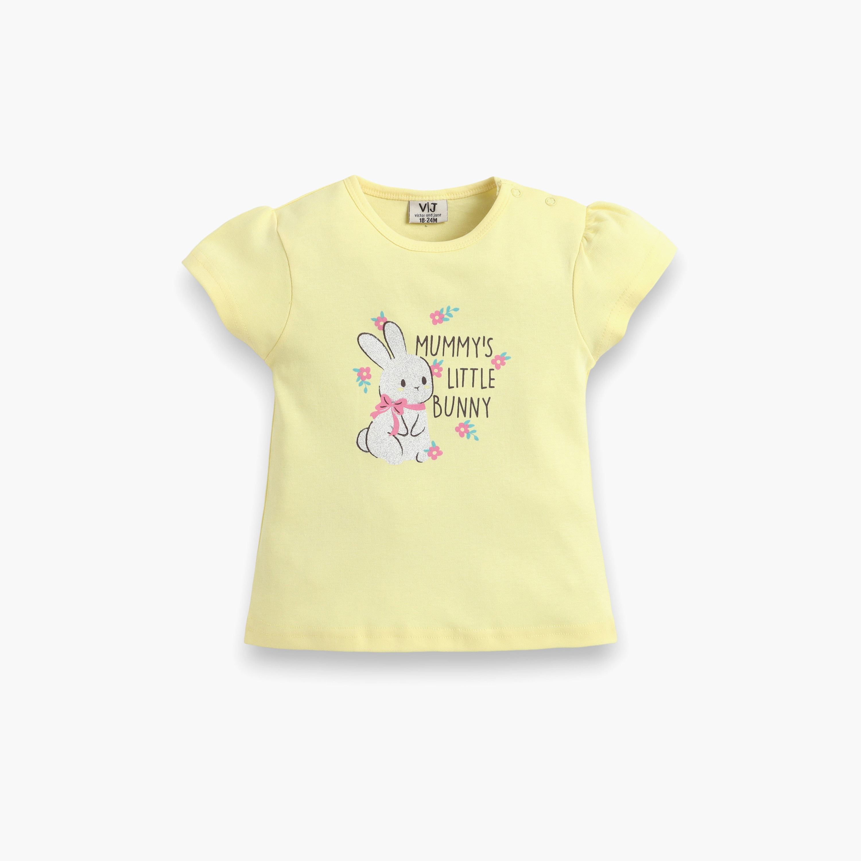 Victor and Jane Half Sleeves Bunny Graphic Printed Top & Floral Ruffle Shorts Set-baby-girls-clothing-setsandcoords-image-4