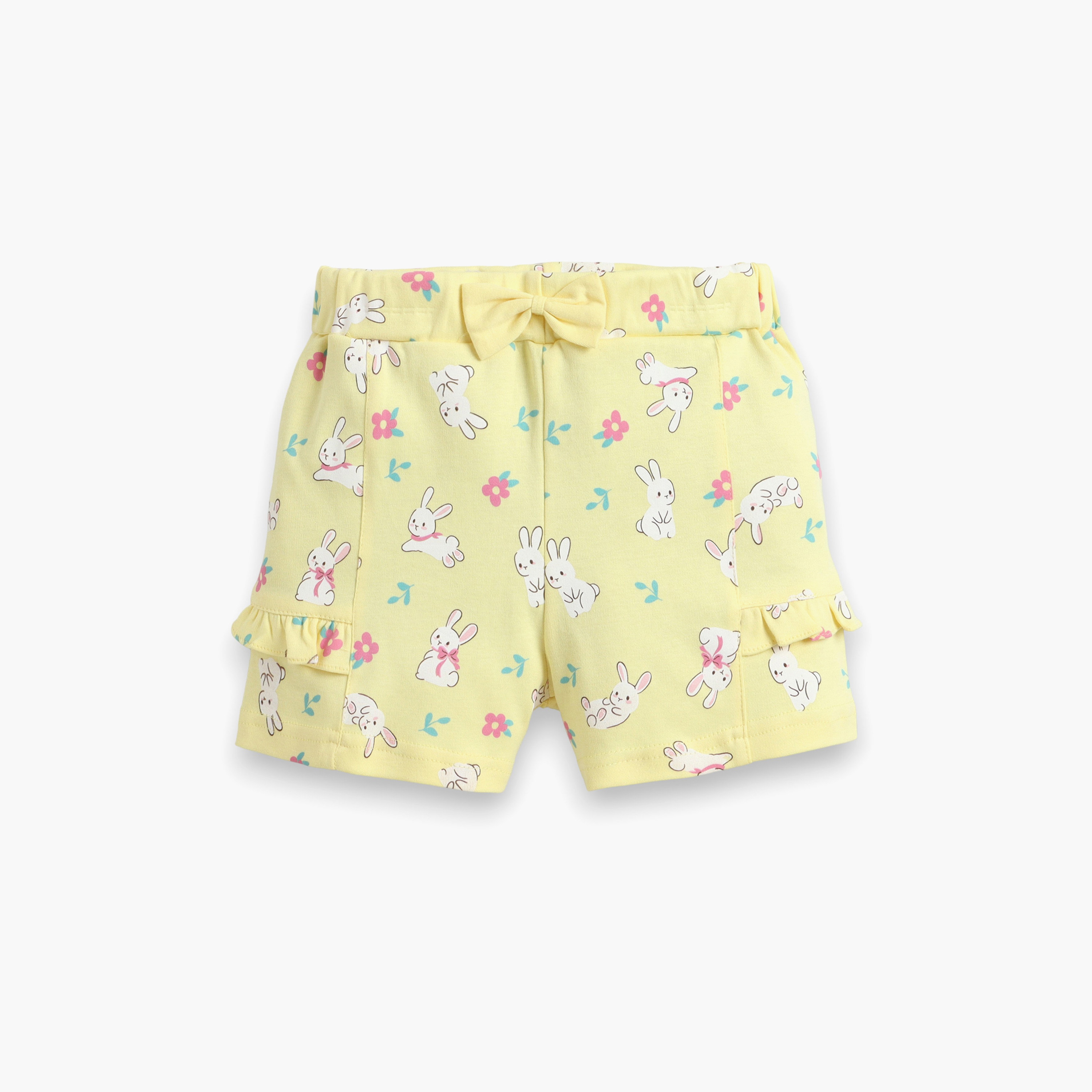 Victor and Jane Half Sleeves Bunny Graphic Printed Top & Floral Ruffle Shorts Set-baby-girls-clothing-setsandcoords-image-5