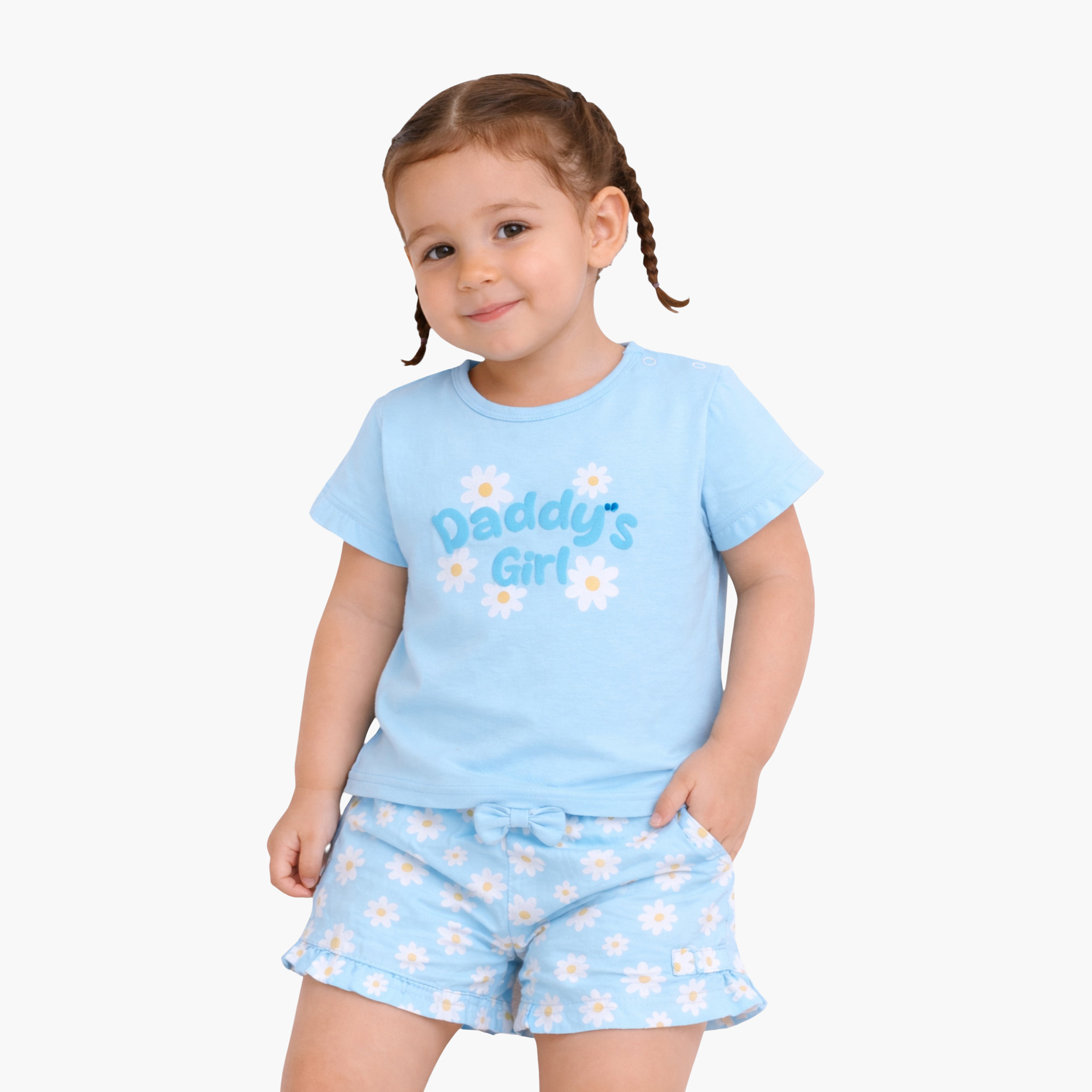 Victor and Jane Half Sleeves Daddy’s Girl Printed Top & Floral Ruffle Shorts Set-baby-girls-clothing-setsandcoords-image-1