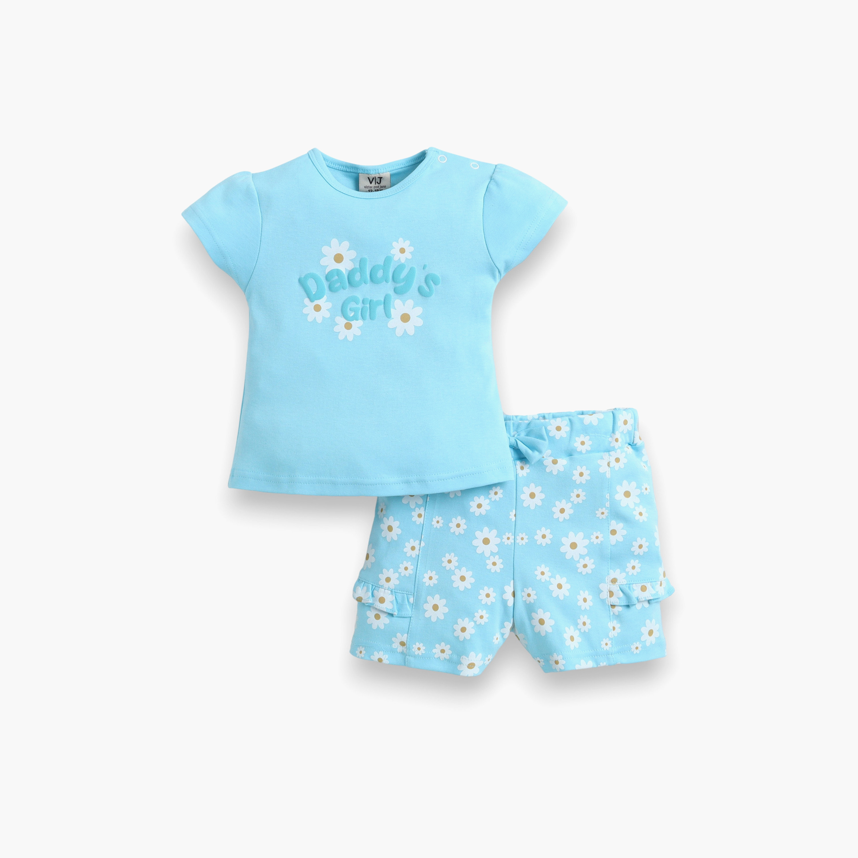 Victor and Jane Half Sleeves Daddy’s Girl Printed Top & Floral Ruffle Shorts Set-baby-girls-clothing-setsandcoords-image-3