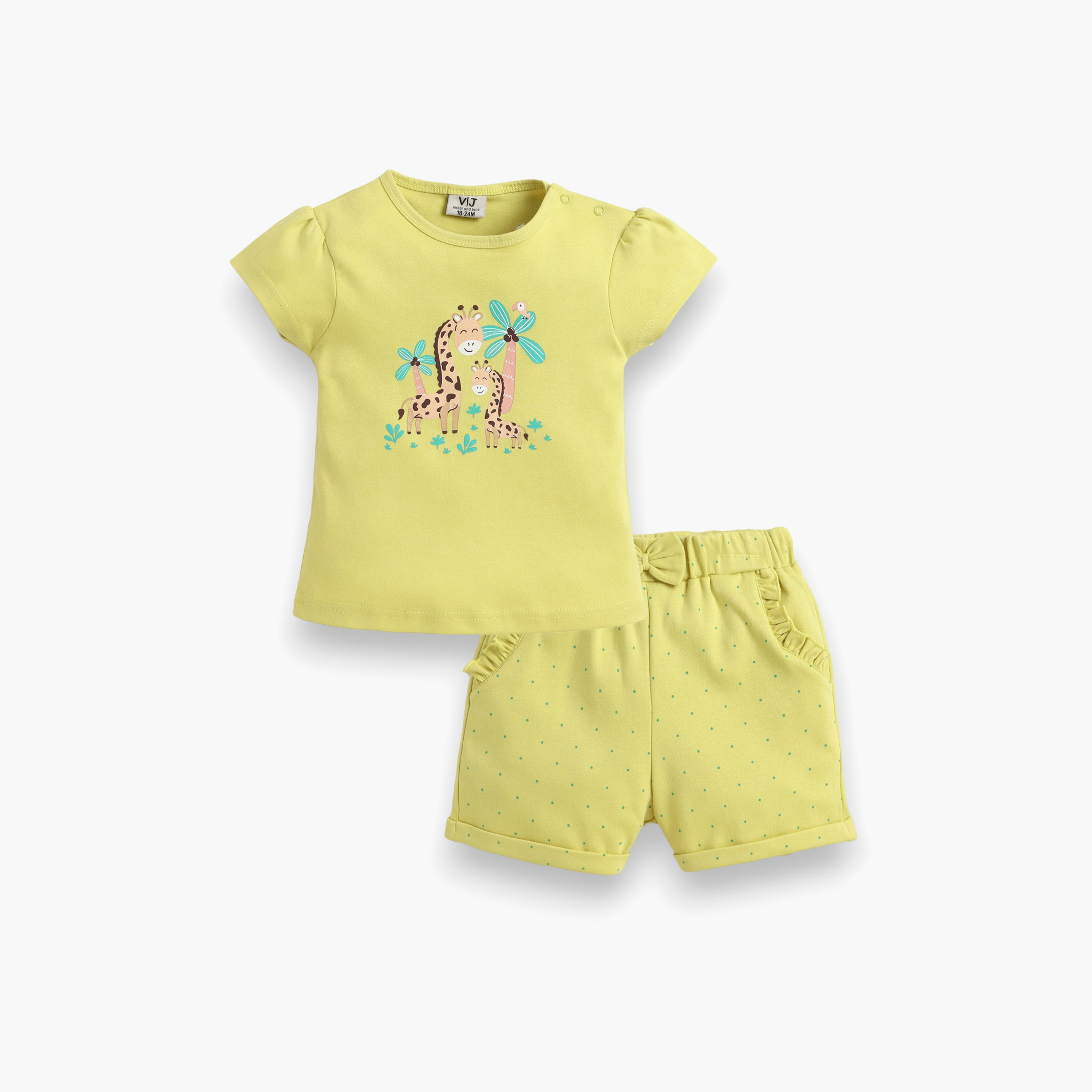 طقم بلوزة بأكمام نصفية بطبعة ليوبارد وشورت منقط من فيكتور أند جين-baby-girls-clothing-setsandcoords-image-1