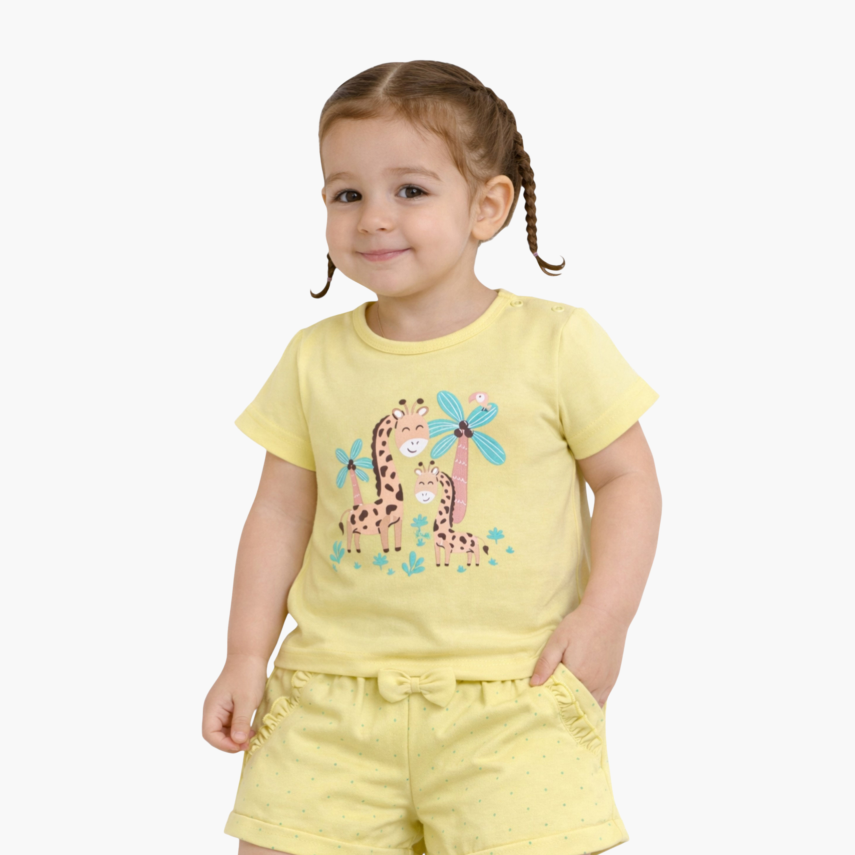 Victor and Jane Half Sleeves Leopard Printed Top & Dotted Shorts Set-baby-girls-clothing-setsandcoords-image-2