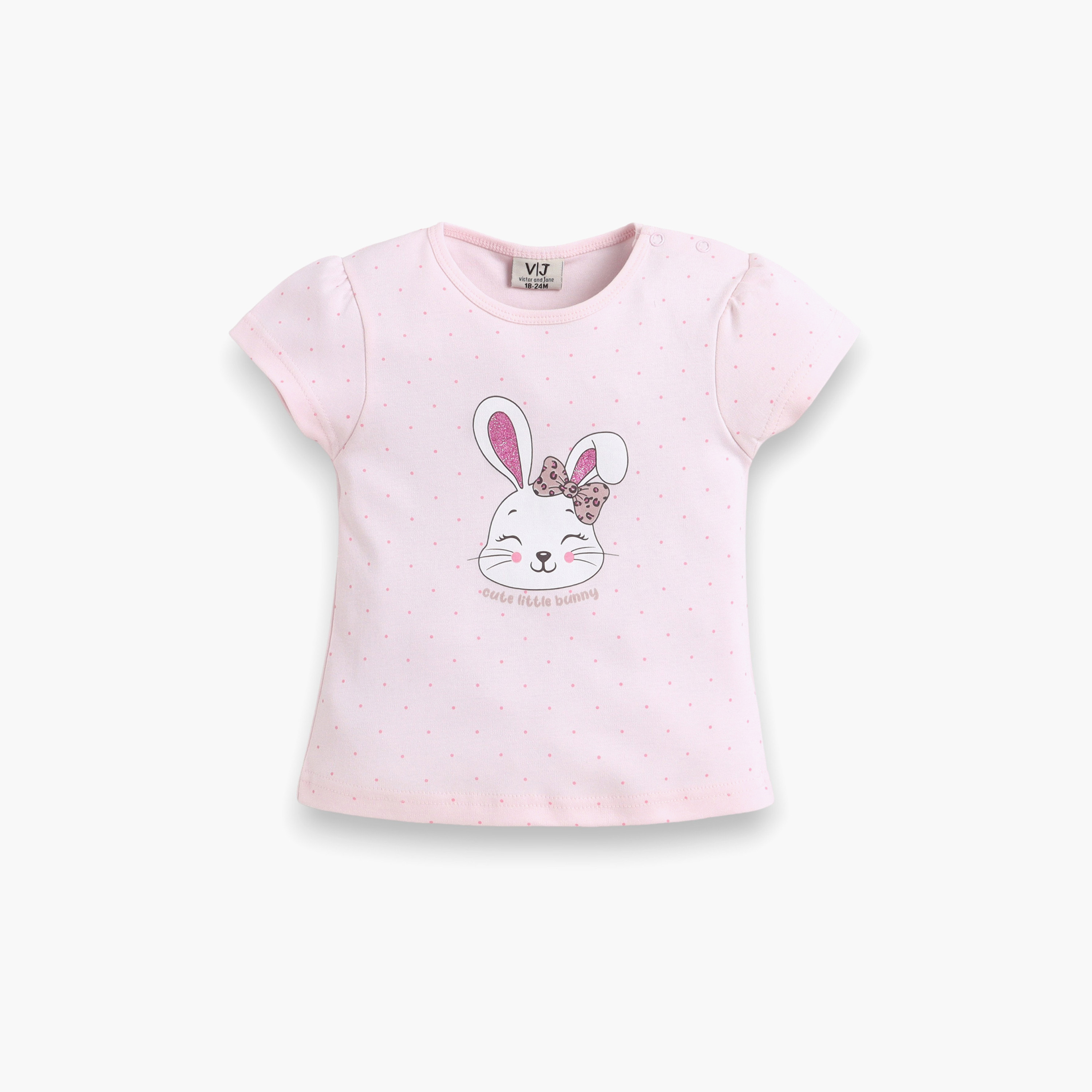 Victor and Jane Half Sleeves Bunny Face Printed Top & Bow Detail Shorts Set-baby-girls-clothing-setsandcoords-image-3