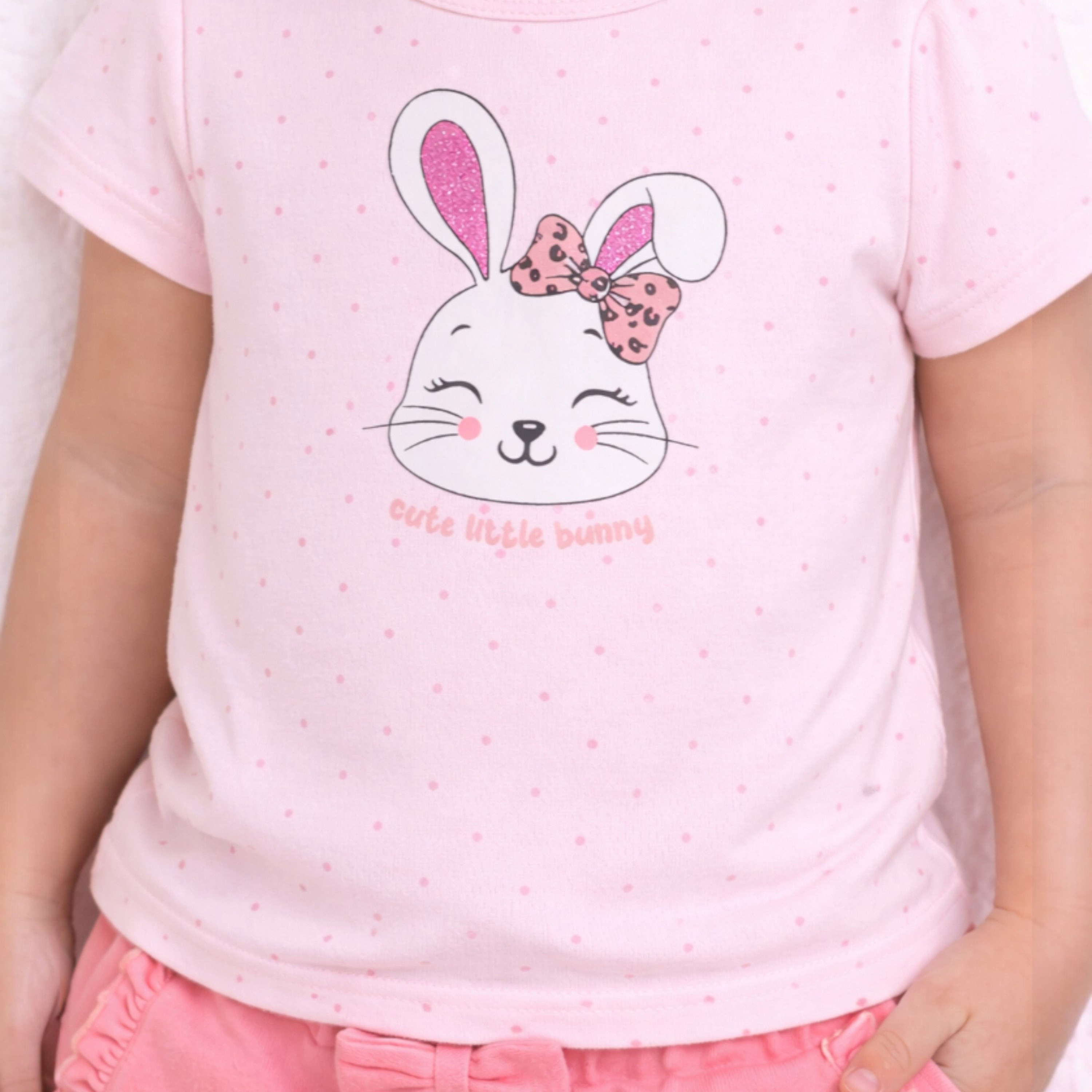 Victor and Jane Half Sleeves Bunny Face Printed Top & Bow Detail Shorts Set-baby-girls-clothing-setsandcoords-image-5