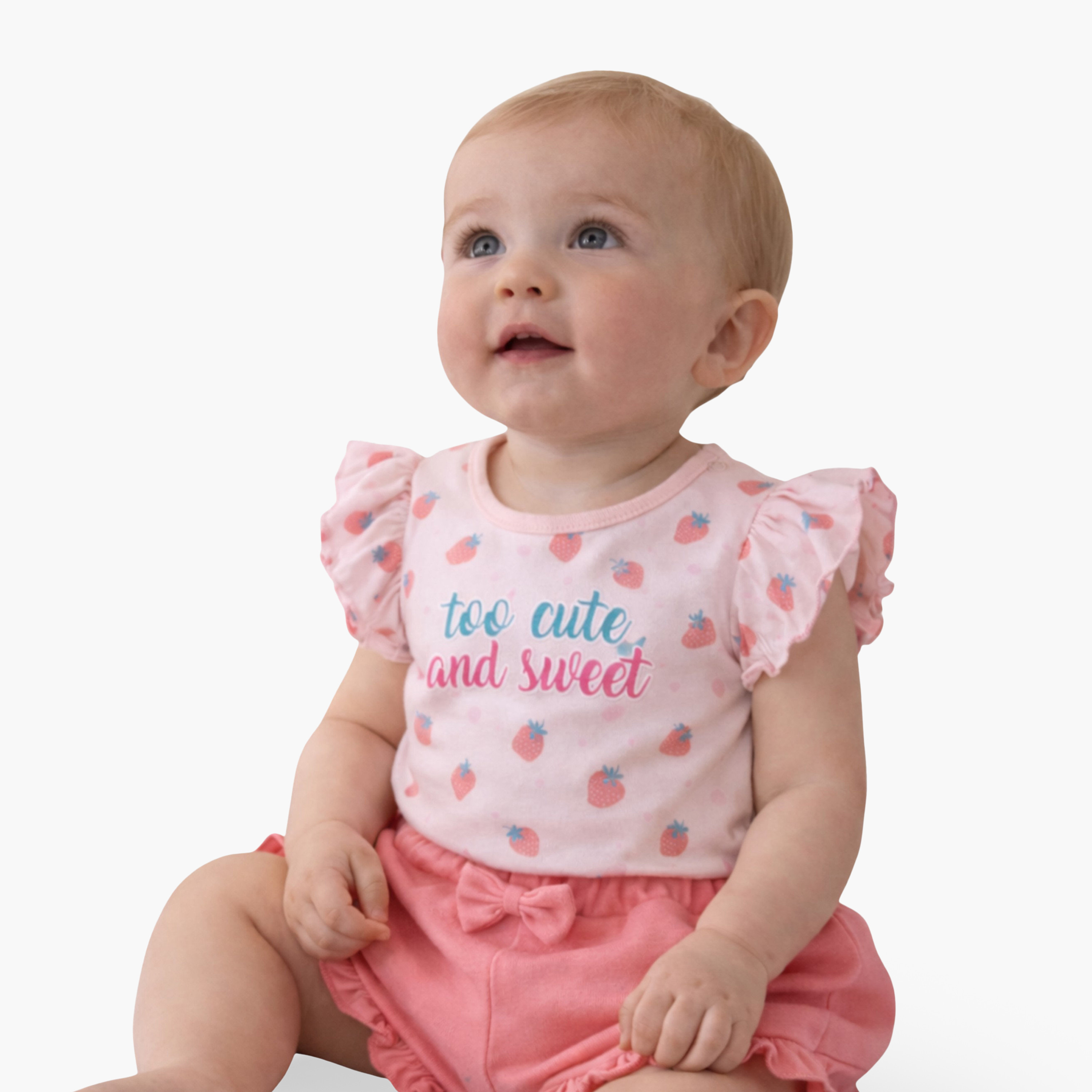 Victor and Jane Half Sleeves So Cute and Sweet Printed Puff Sleeve Top & Ruffle Shorts Set-baby-girls-clothing-setsandcoords-image-2
