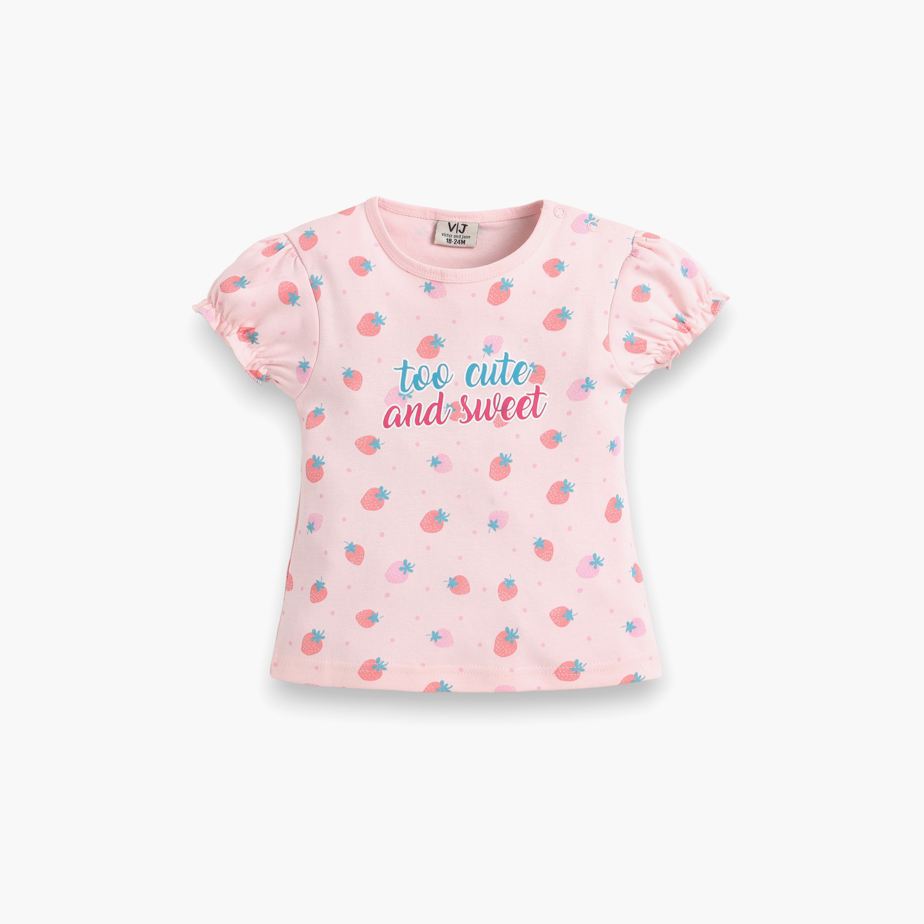 Victor and Jane Half Sleeves So Cute and Sweet Printed Puff Sleeve Top & Ruffle Shorts Set-baby-girls-clothing-setsandcoords-image-3