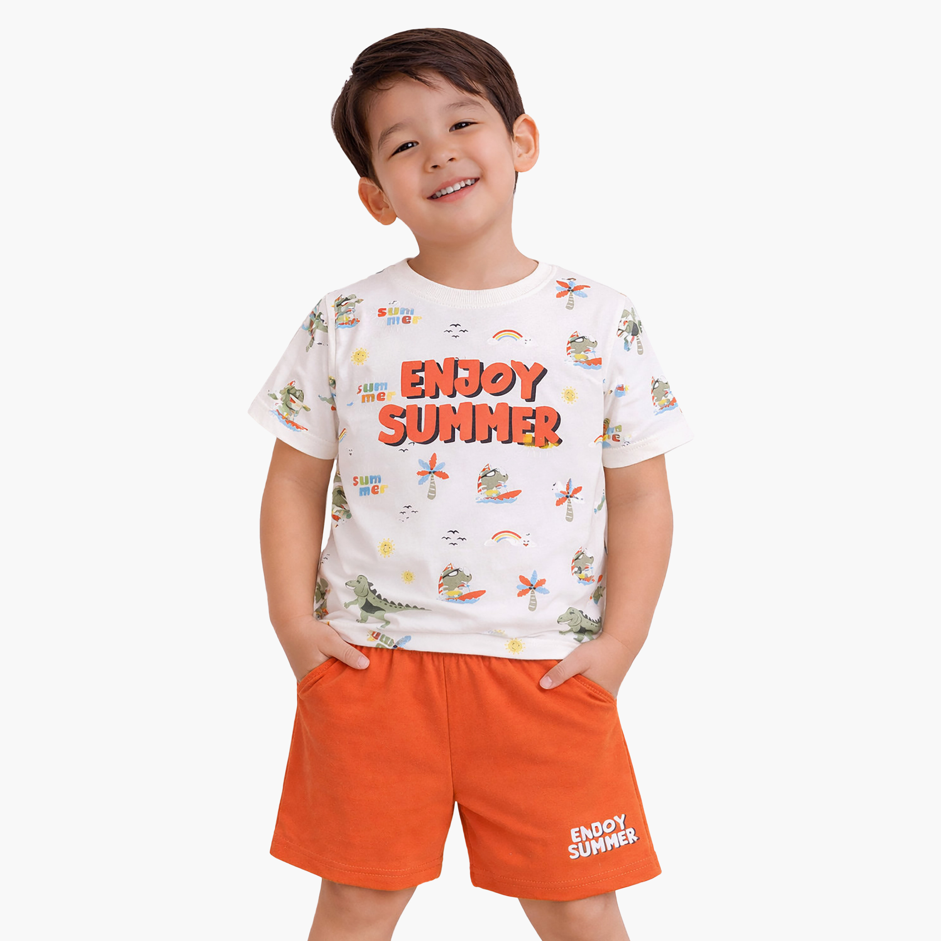 Victor and Jane Enjoy Summer Printed Cotton T-Shirt & Shorts Set-boys-clothing-setsandcoords-image-1