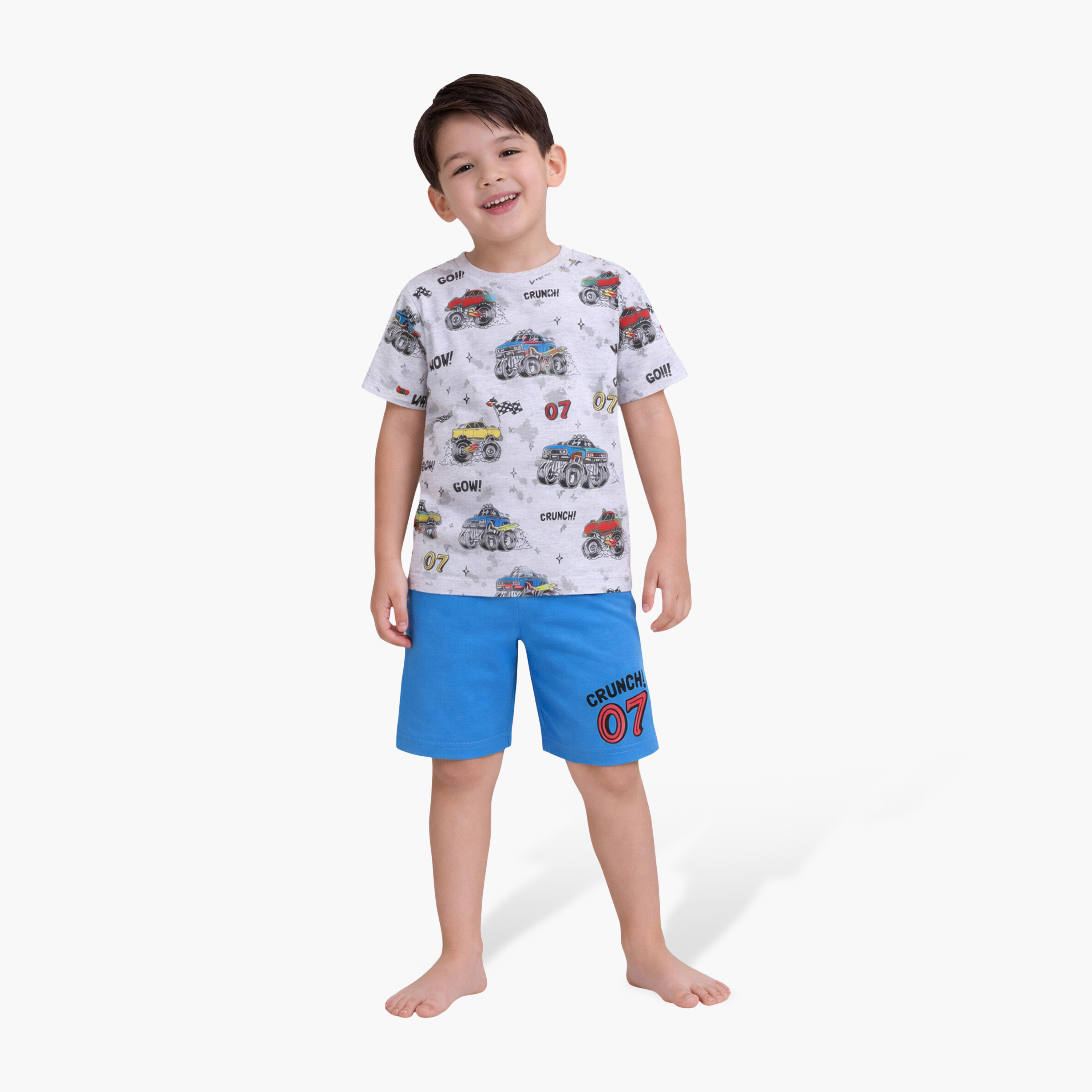 طقم تي شيرت قطني وشورت بطبعة سباقات من فيكتور آند جين-boys-clothing-setsandcoords-image-1