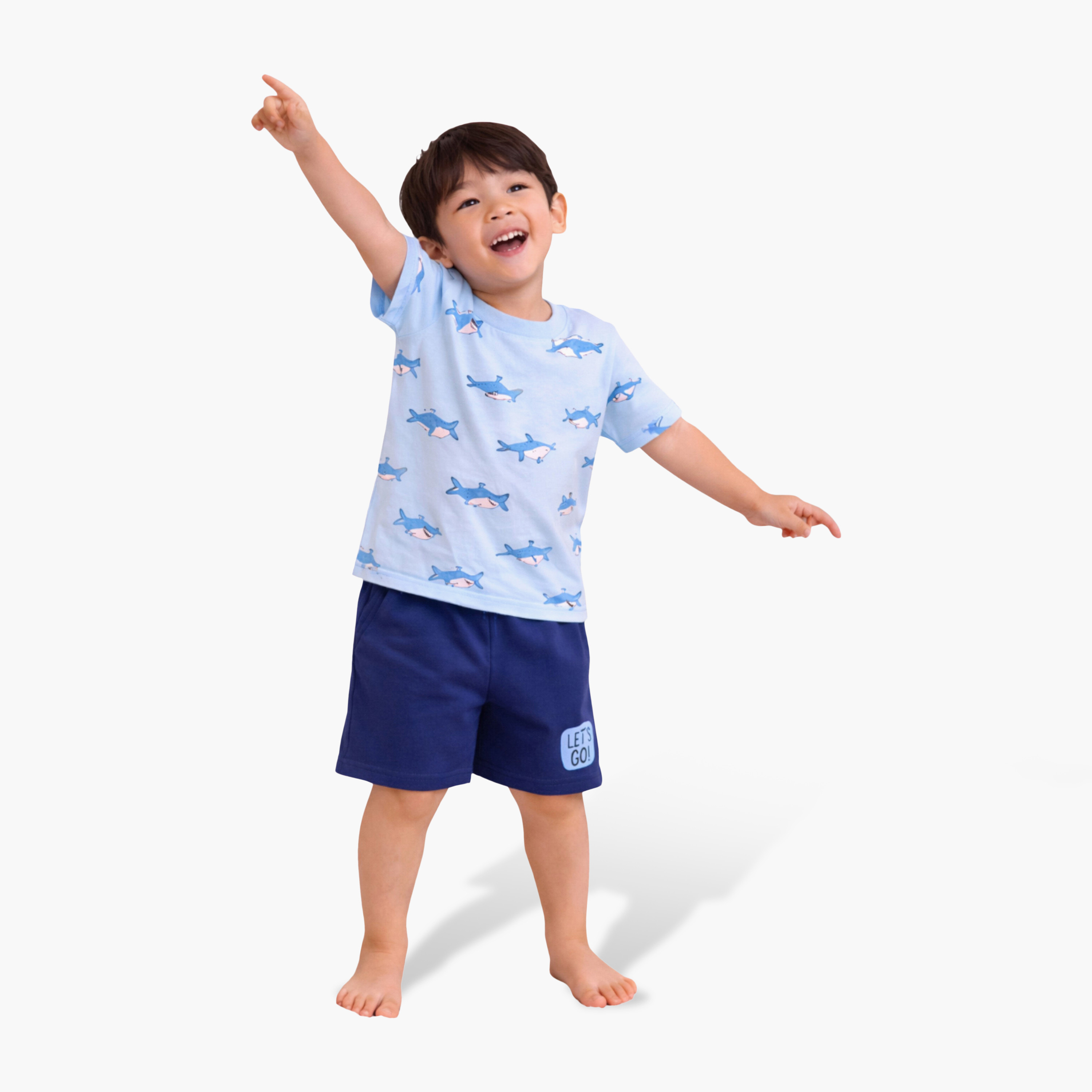 Victor and Jane Shark Printed Cotton T-Shirt & Shorts Set-boys-clothing-setsandcoords-image-1