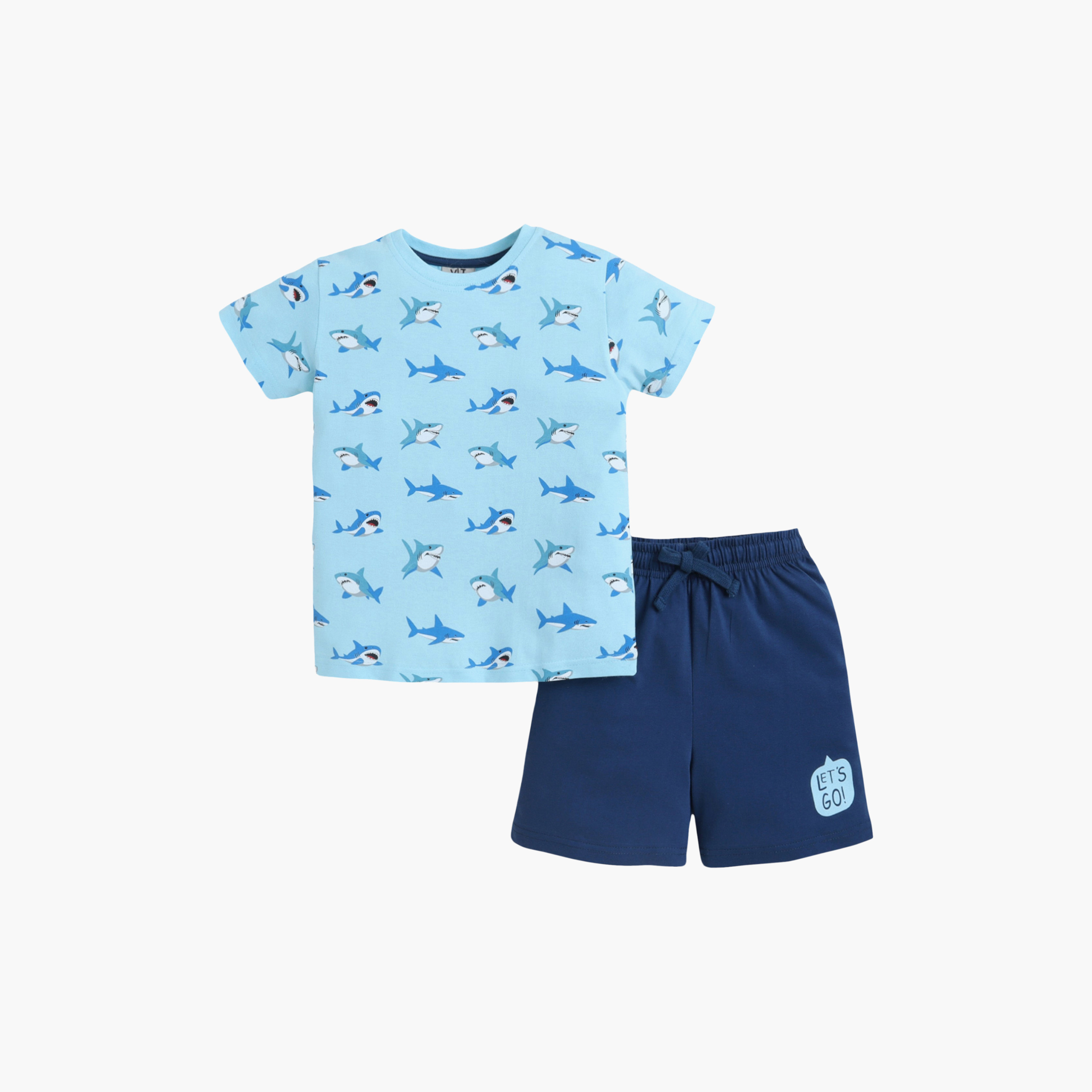 طقم تي شيرت قطني وشورت بطبعة سمكة قرش من فيكتور آند جين-boys-clothing-setsandcoords-image-2