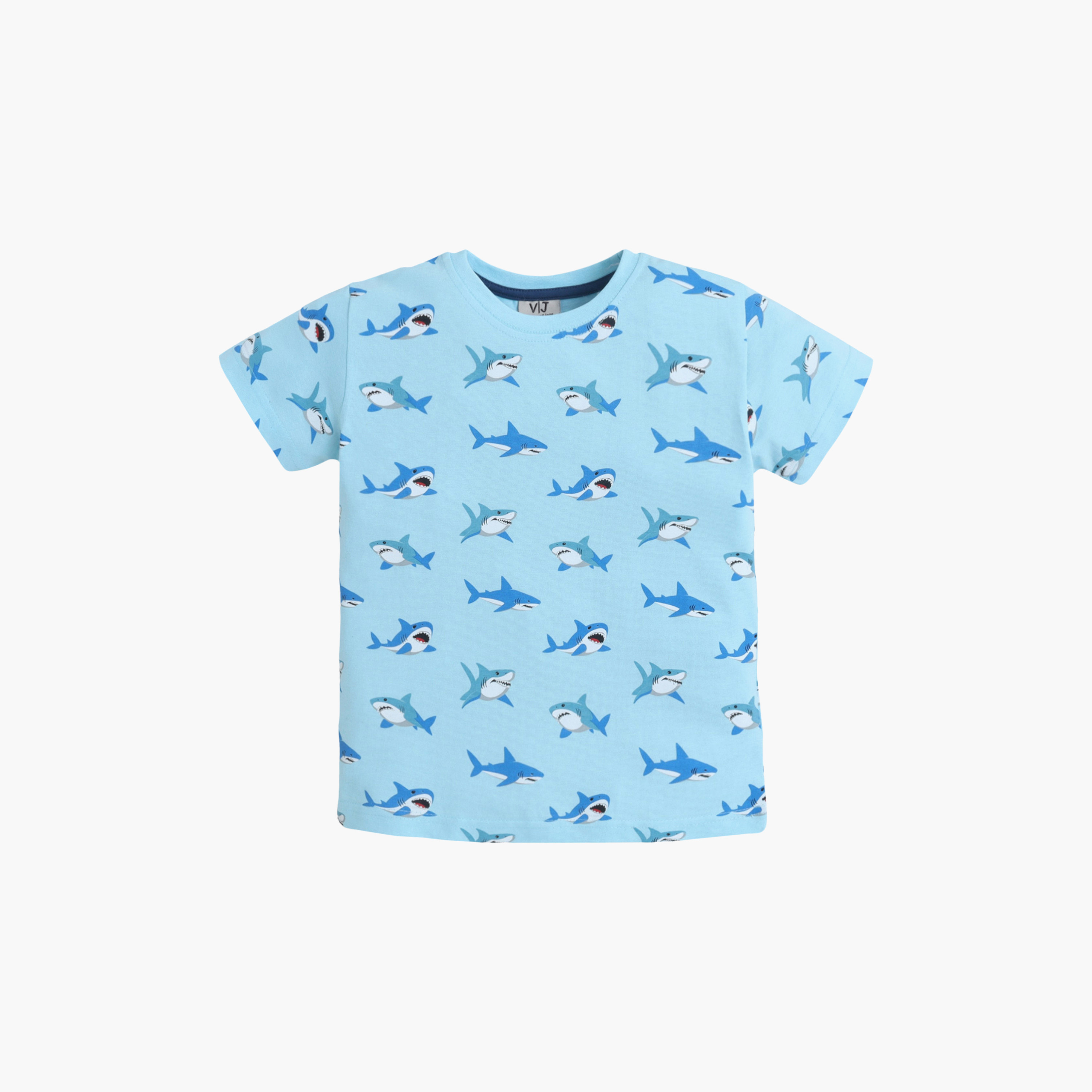 Victor and Jane Shark Printed Cotton T-Shirt & Shorts Set-boys-clothing-setsandcoords-image-3