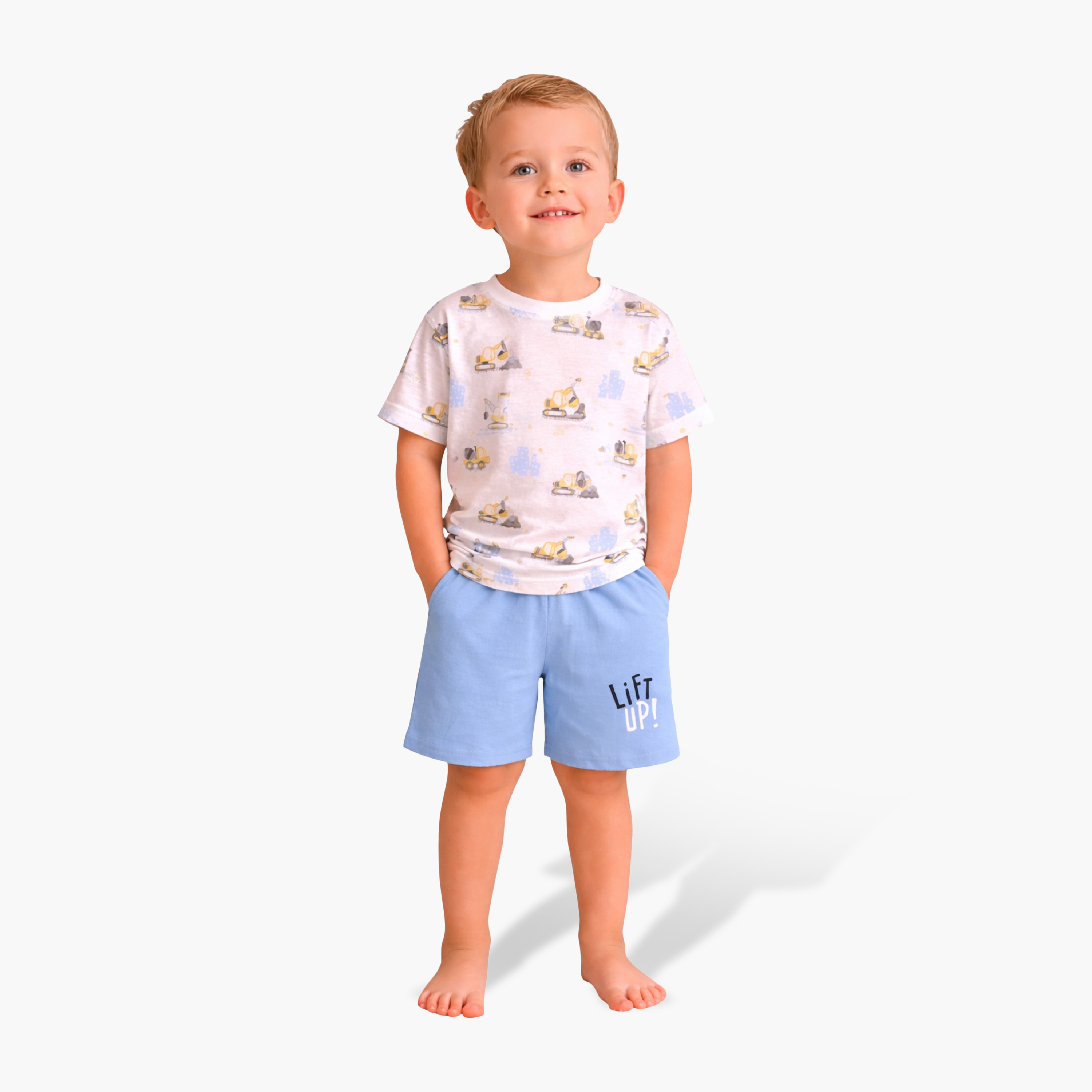 Victor and Jane Vehicle Printed Cotton T-Shirt & Shorts Set-boys-clothing-setsandcoords-image-1