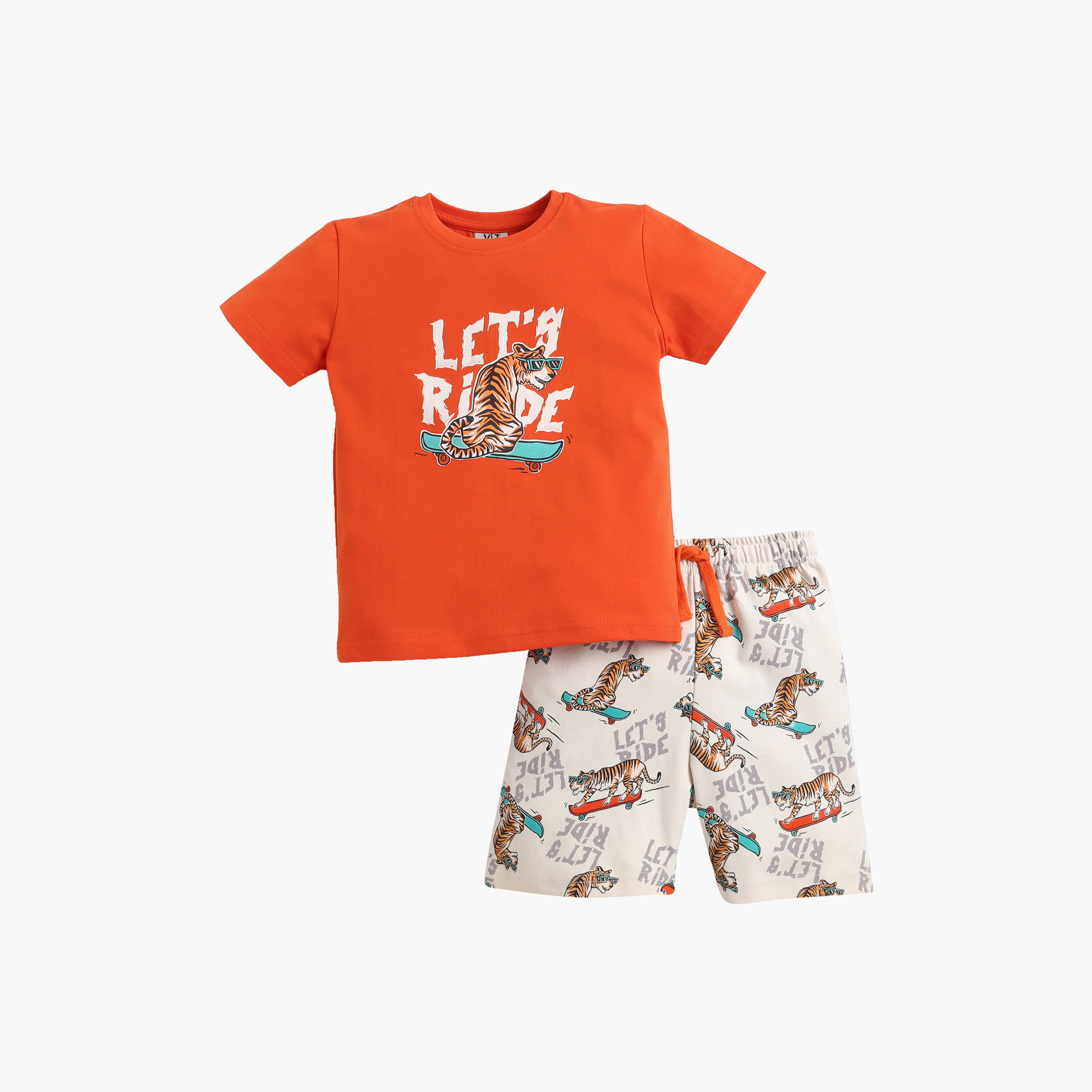 طقم تيشيرت قطن بأكمام نصفية بطبعة تايجر وشورت من فيكتور أند جين-boys-clothing-setsandcoords-image-3