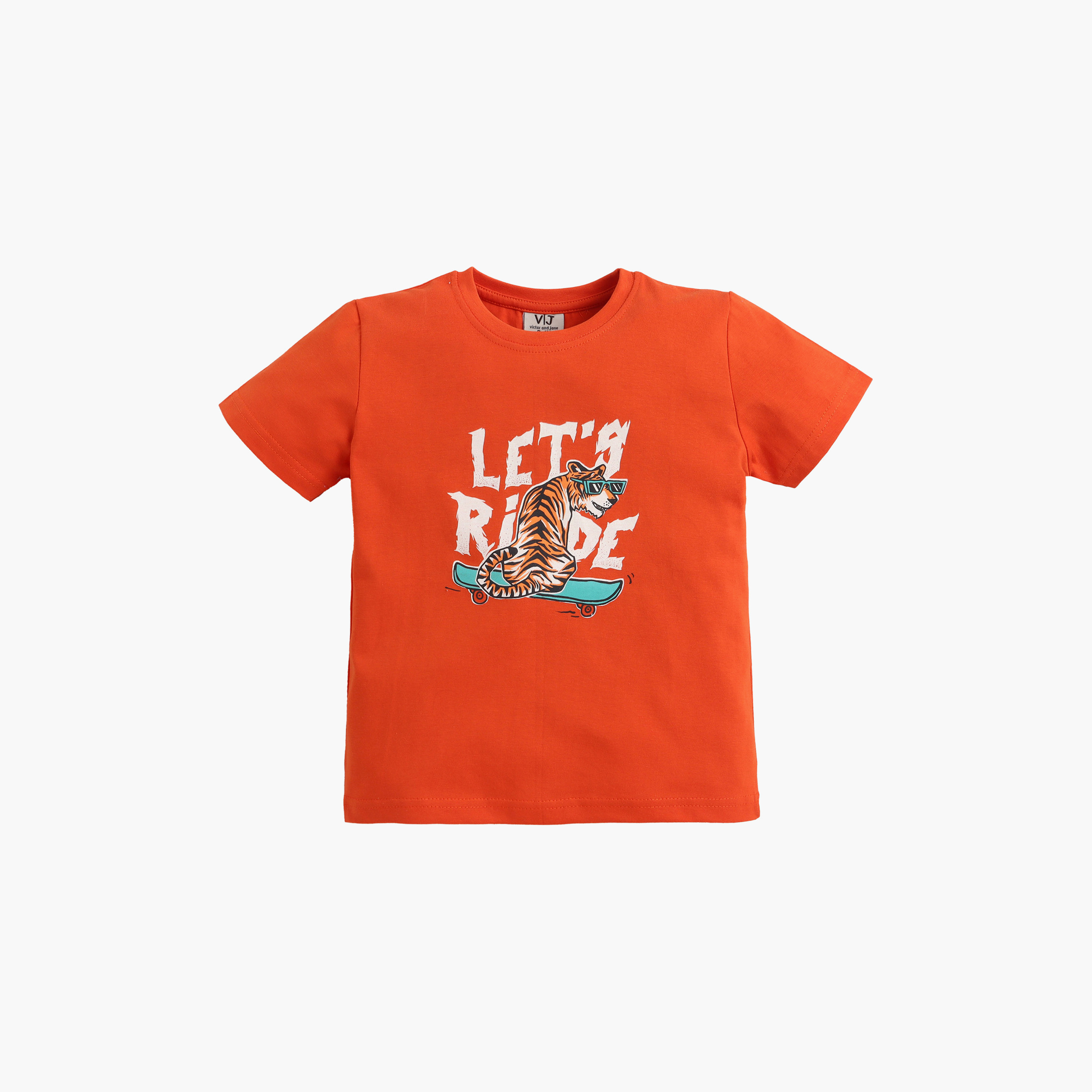 طقم تيشيرت قطن بأكمام نصفية بطبعة تايجر وشورت من فيكتور أند جين-boys-clothing-setsandcoords-image-4