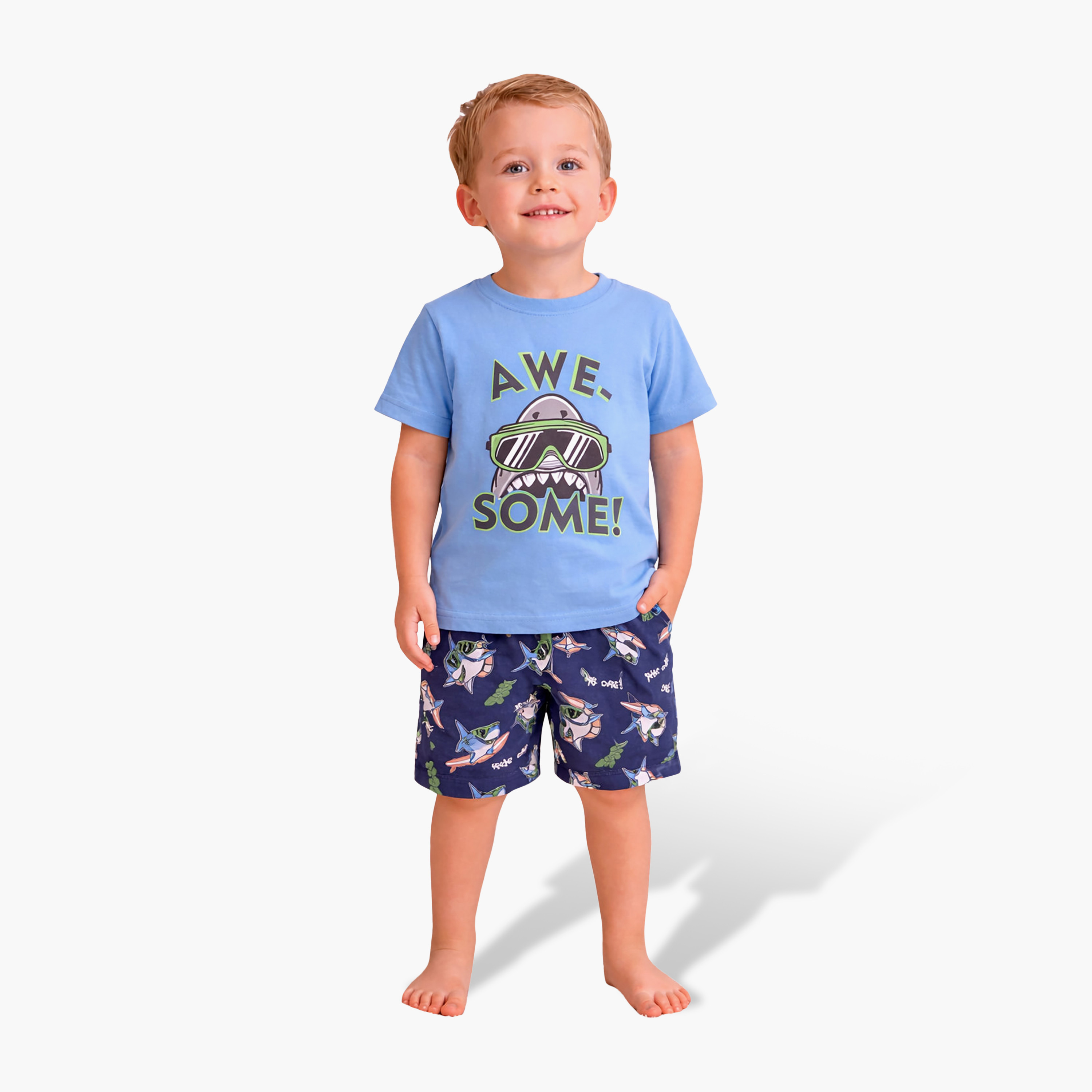 Victor and Jane Awesome Printed Cotton T-Shirt & Shorts Set-boys-clothing-setsandcoords-image-1