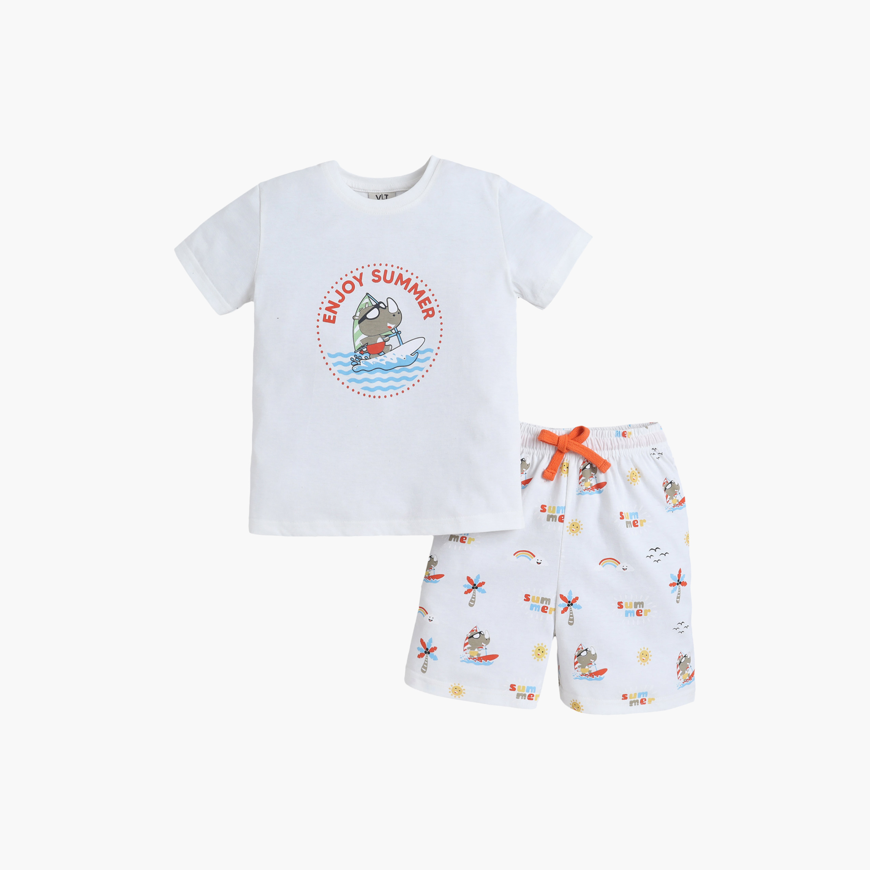طقم تي شيرت قطني وشورت بطبعة "Enjoy Summer" من فيكتور آند جين-boys-clothing-setsandcoords-image-1