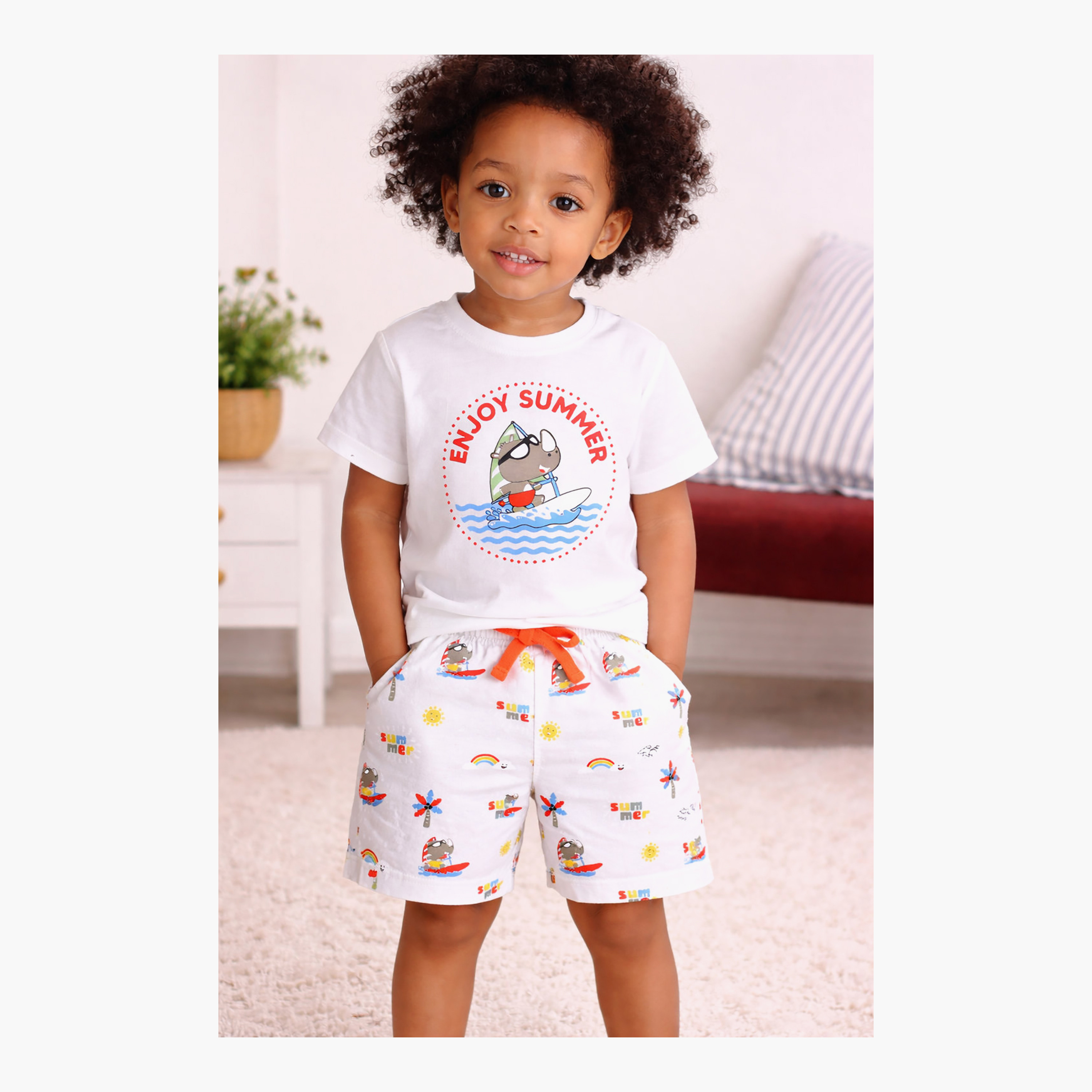 طقم تي شيرت قطني وشورت بطبعة "Enjoy Summer" من فيكتور آند جين-boys-clothing-setsandcoords-image-4