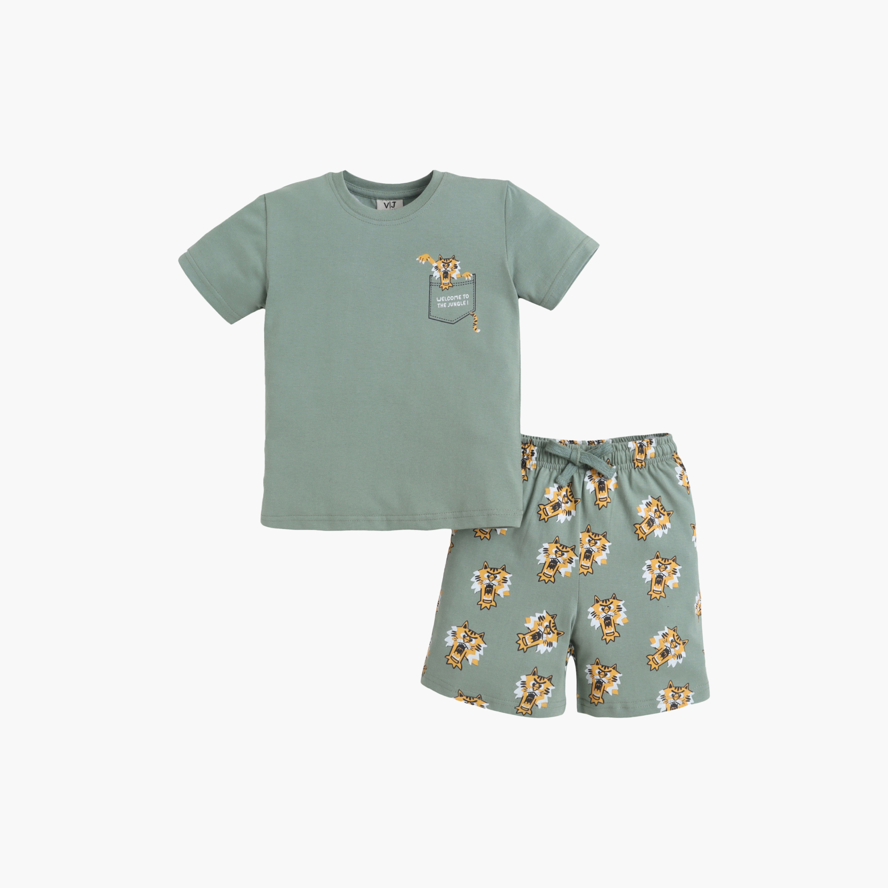 طقم تي شيرت قطني وشورت بطبعة زرافة من فيكتور آند جين-boys-clothing-setsandcoords-image-2