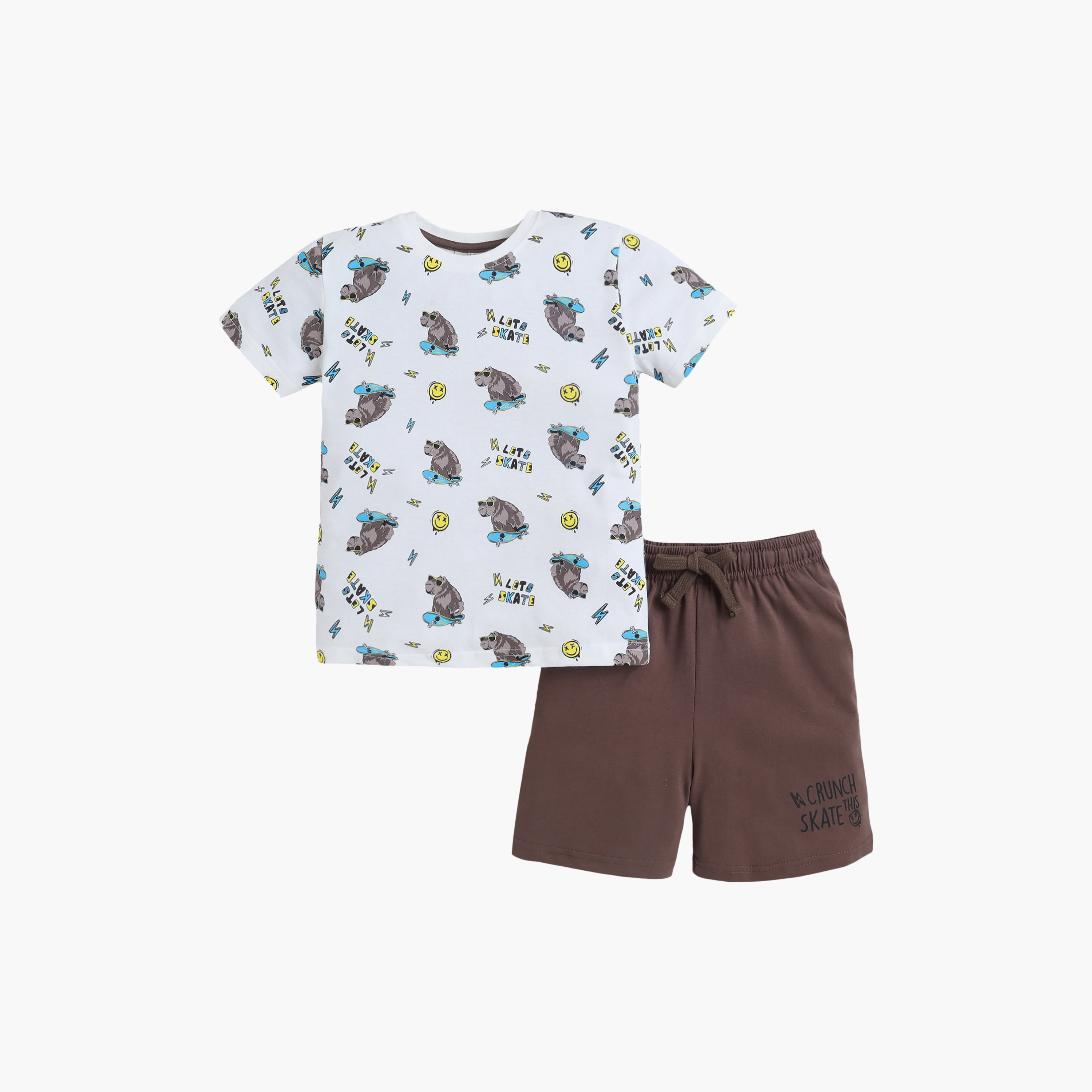 طقم تي شيرت قطني وشورت بطبعة دب يتزلج من فيكتور آند جين-boys-clothing-setsandcoords-image-2