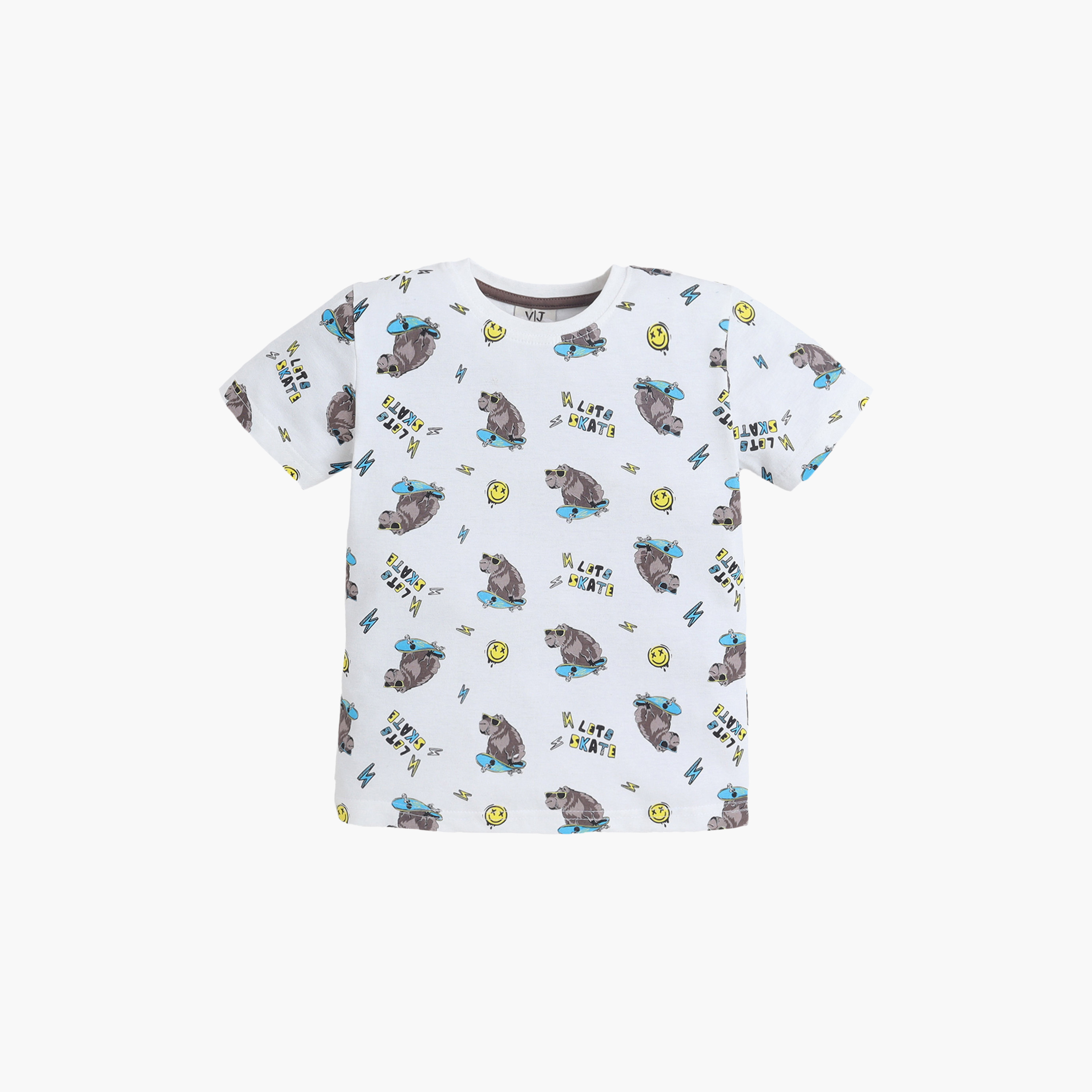 طقم تي شيرت قطني وشورت بطبعة دب يتزلج من فيكتور آند جين-boys-clothing-setsandcoords-image-3