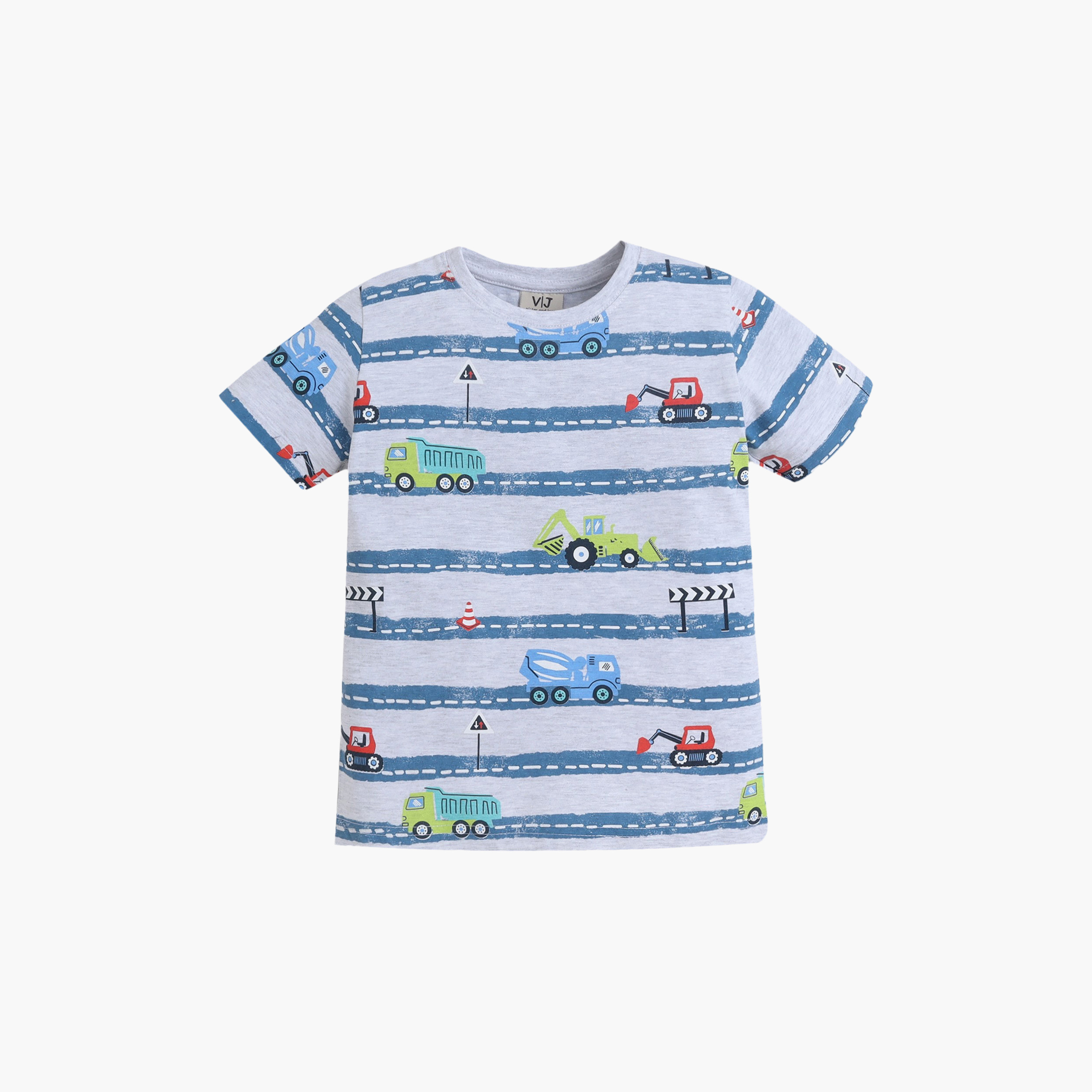 Victor and Jane Vehicle Stripe Printed Cotton T-Shirt & Shorts Set-boys-clothing-setsandcoords-image-3