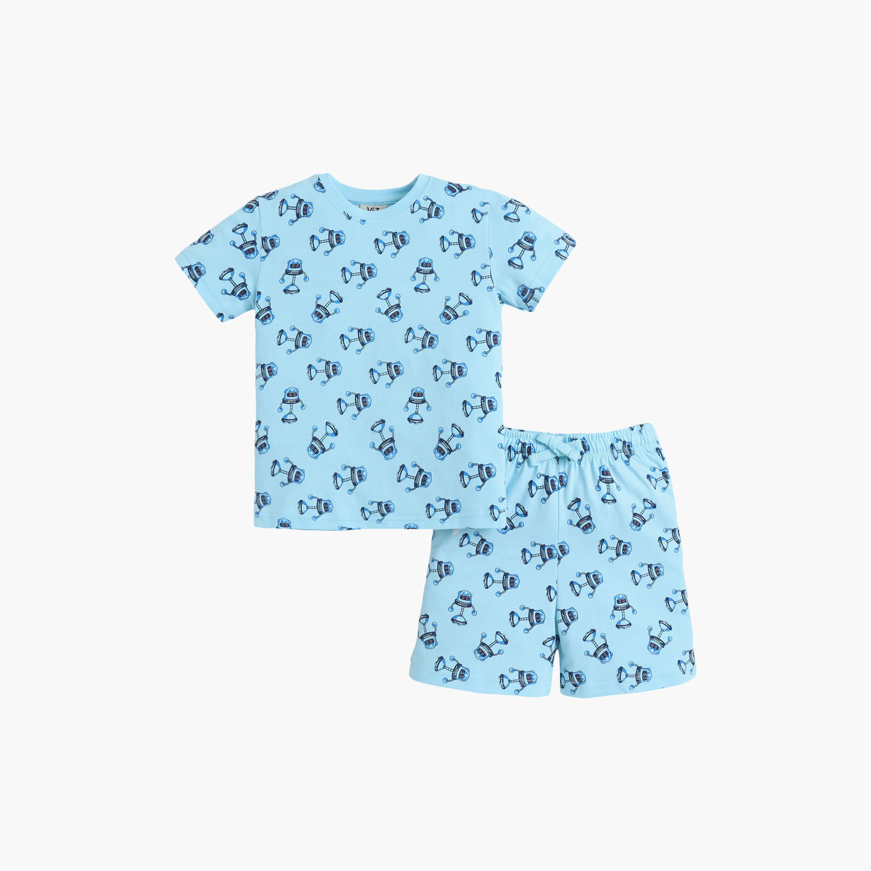 Victor and Jane Robot Printed Cotton T-Shirt & Shorts Set-boys-clothing-setsandcoords-image-2