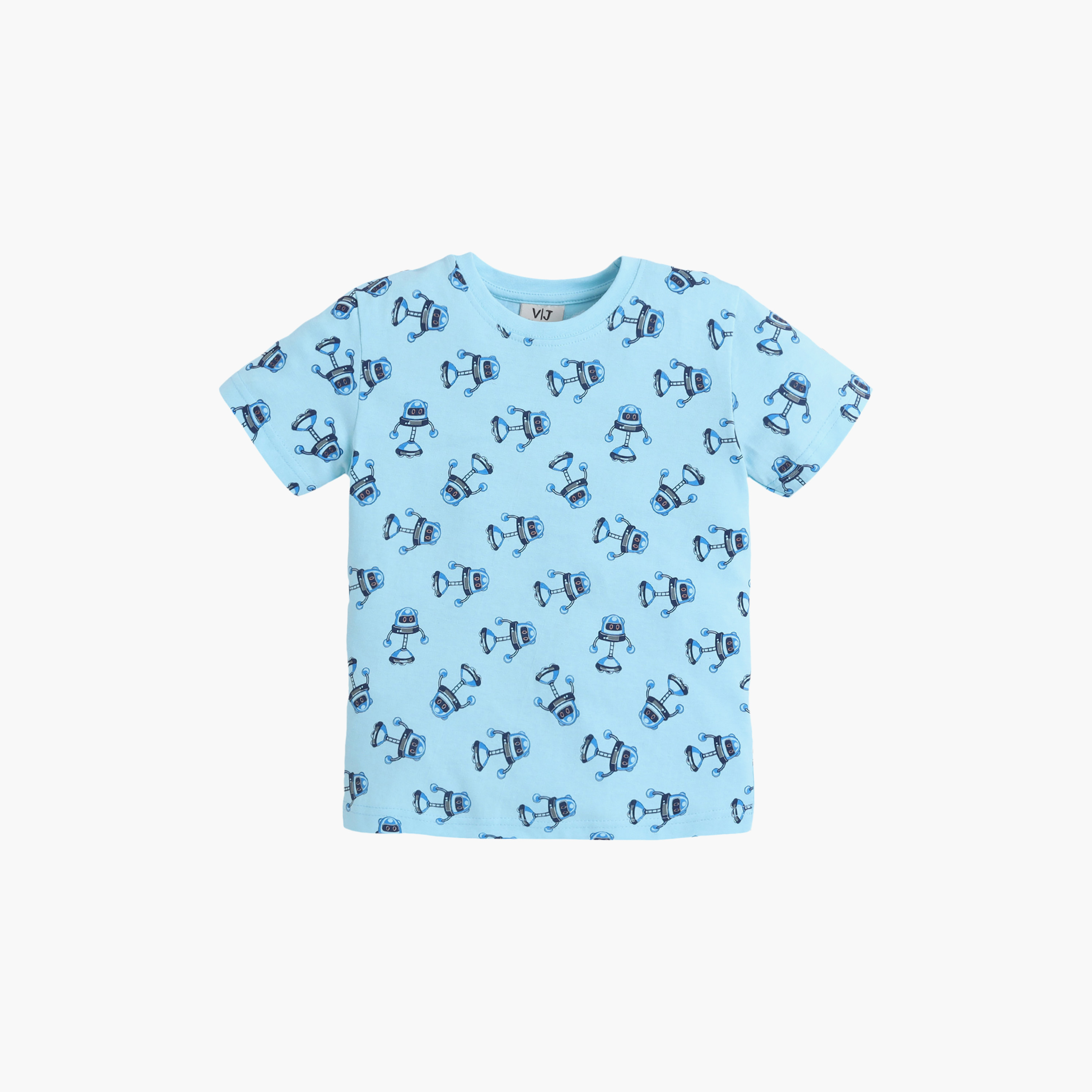 Victor and Jane Robot Printed Cotton T-Shirt & Shorts Set-boys-clothing-setsandcoords-image-3