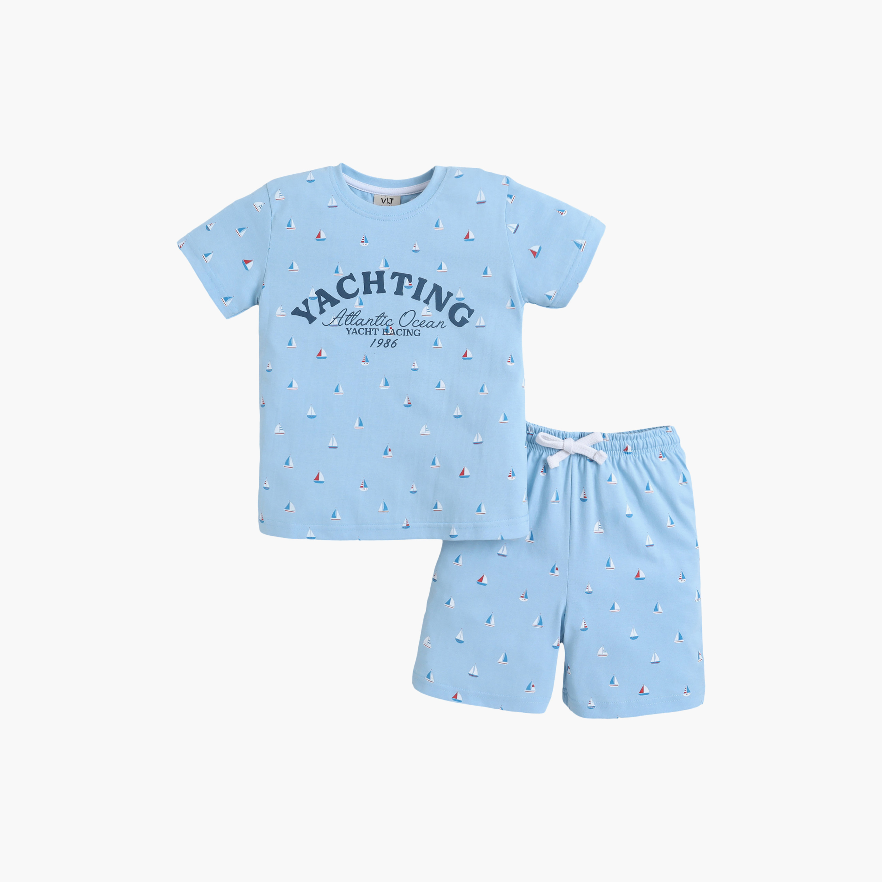 طقم تي شيرت قطني وشورت بطبعة يخوت من فيكتور آند جين-boys-clothing-setsandcoords-image-1