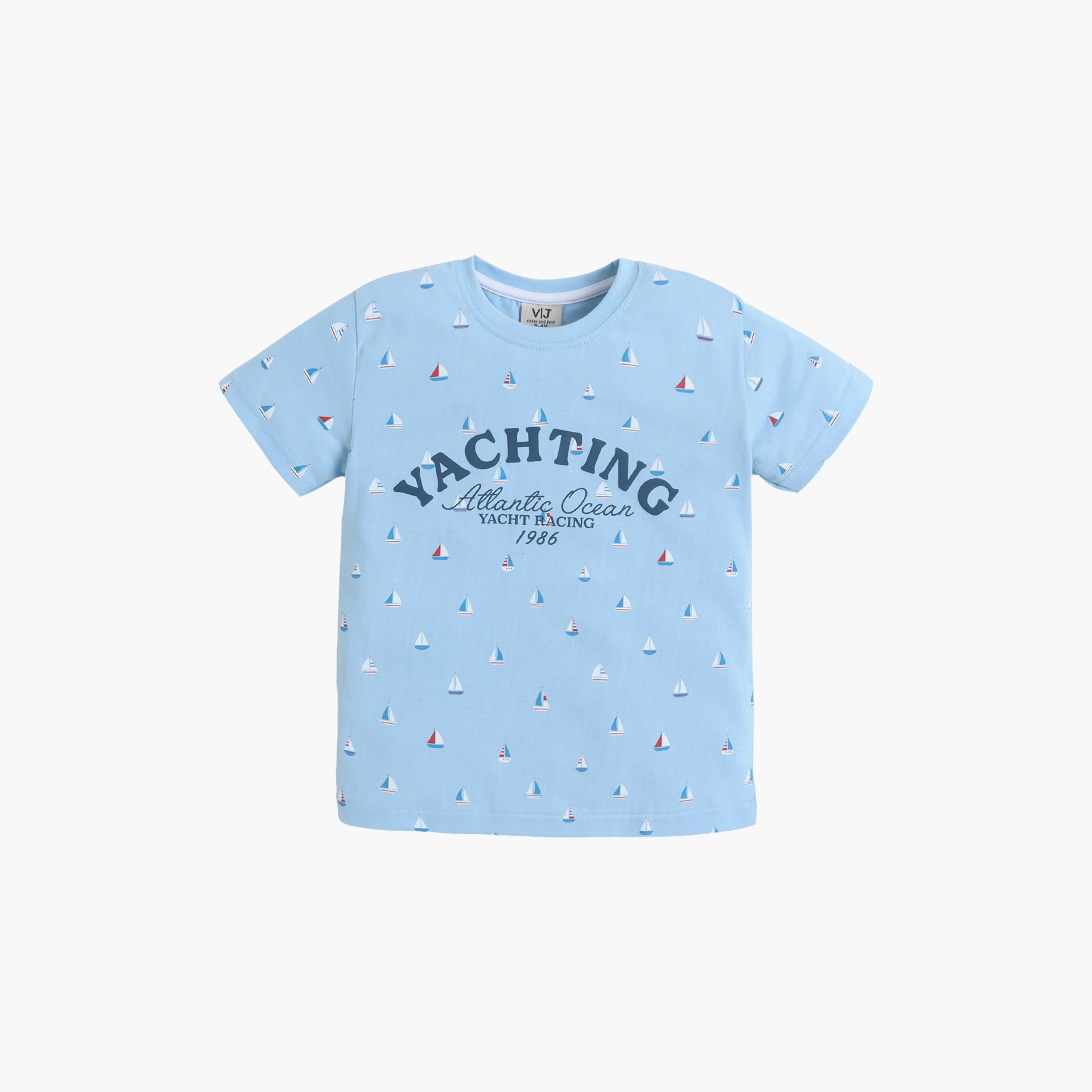 طقم تي شيرت قطني وشورت بطبعة يخوت من فيكتور آند جين-boys-clothing-setsandcoords-image-2