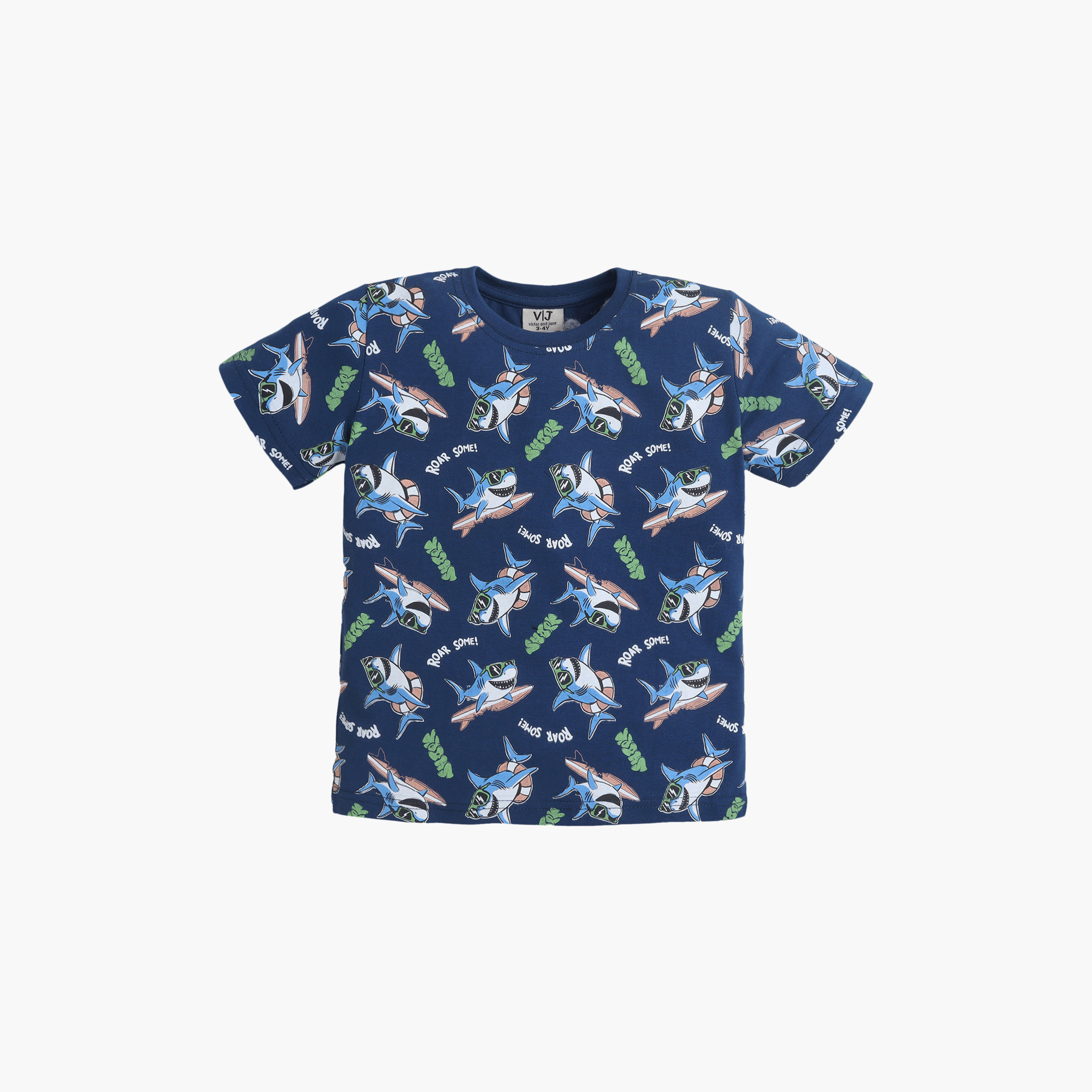 Victor and Jane Shark Printed Cotton T-Shirt & Shorts Set-boys-clothing-setsandcoords-image-2