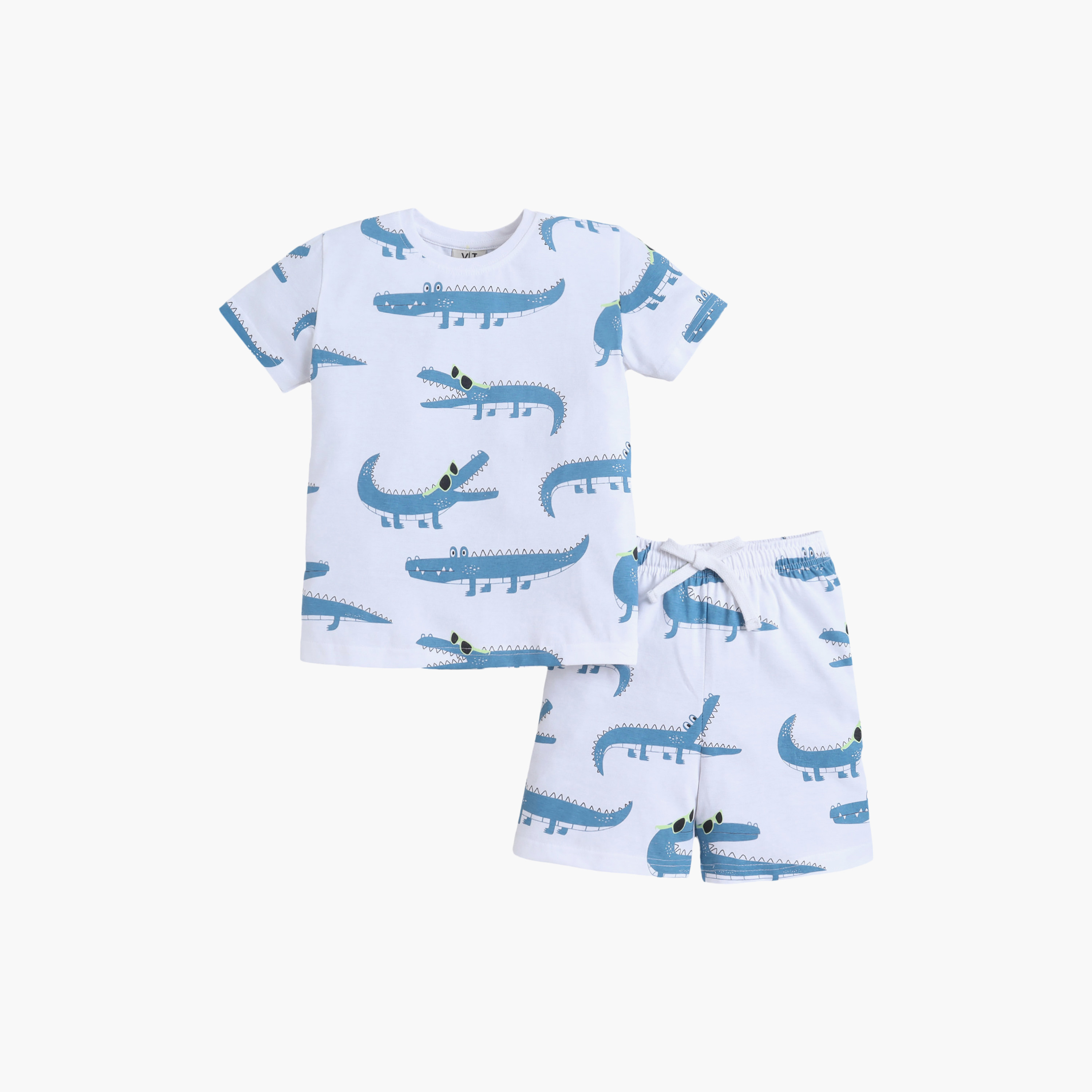 Victor and Jane Crocodile Printed Cotton T-Shirt & Shorts Set-boys-clothing-setsandcoords-image-1