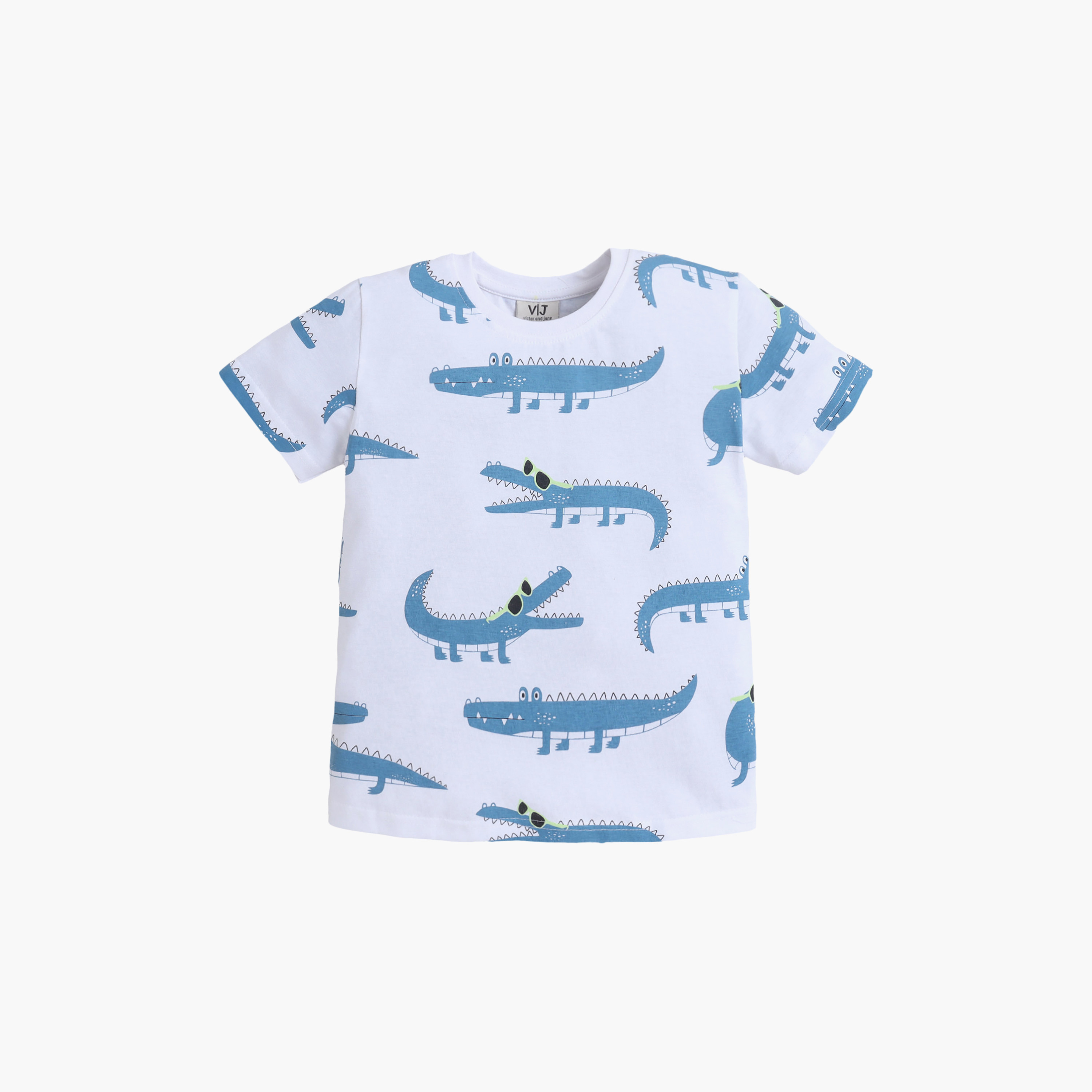 Victor and Jane Crocodile Printed Cotton T-Shirt & Shorts Set-boys-clothing-setsandcoords-image-2