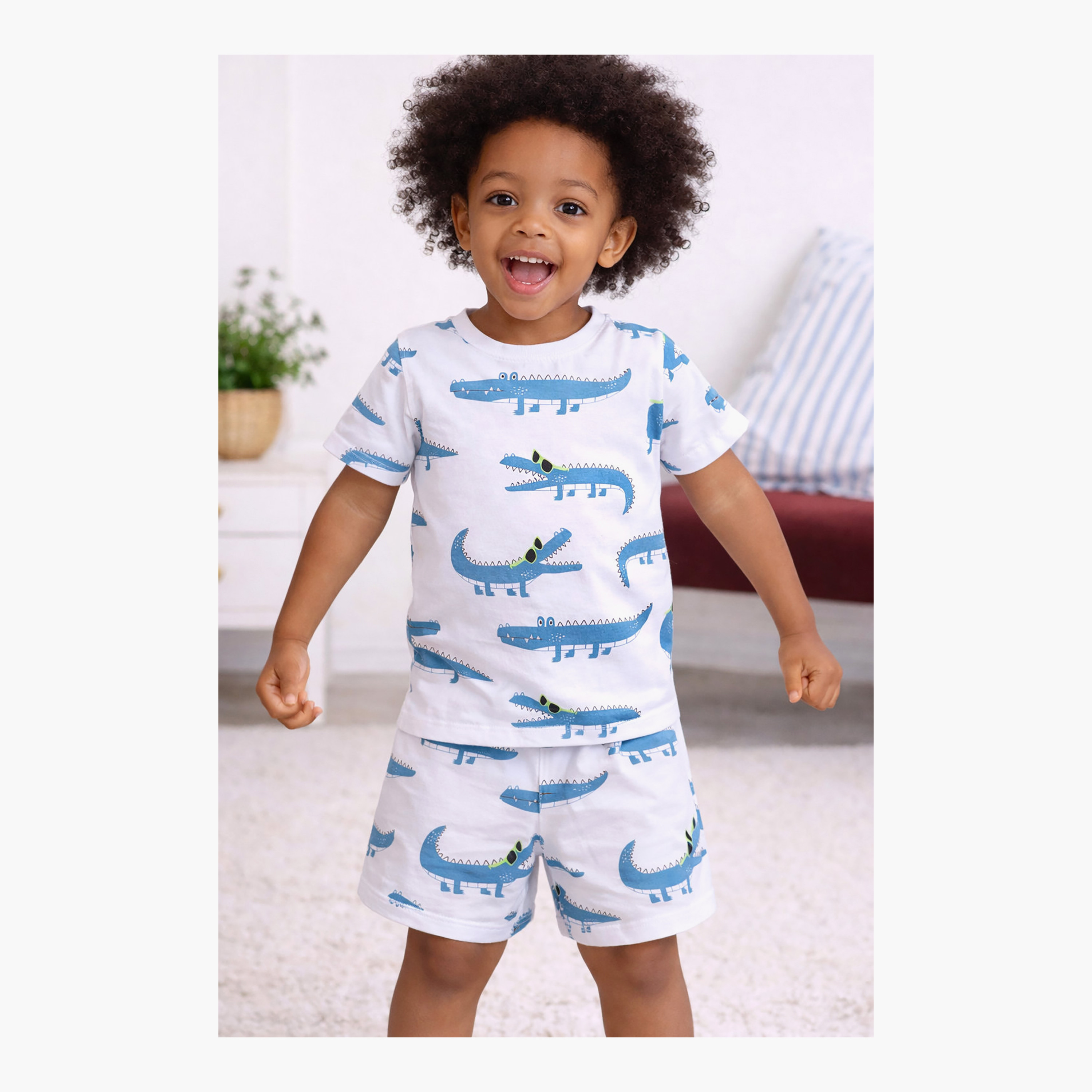 Victor and Jane Crocodile Printed Cotton T-Shirt & Shorts Set-boys-clothing-setsandcoords-image-4
