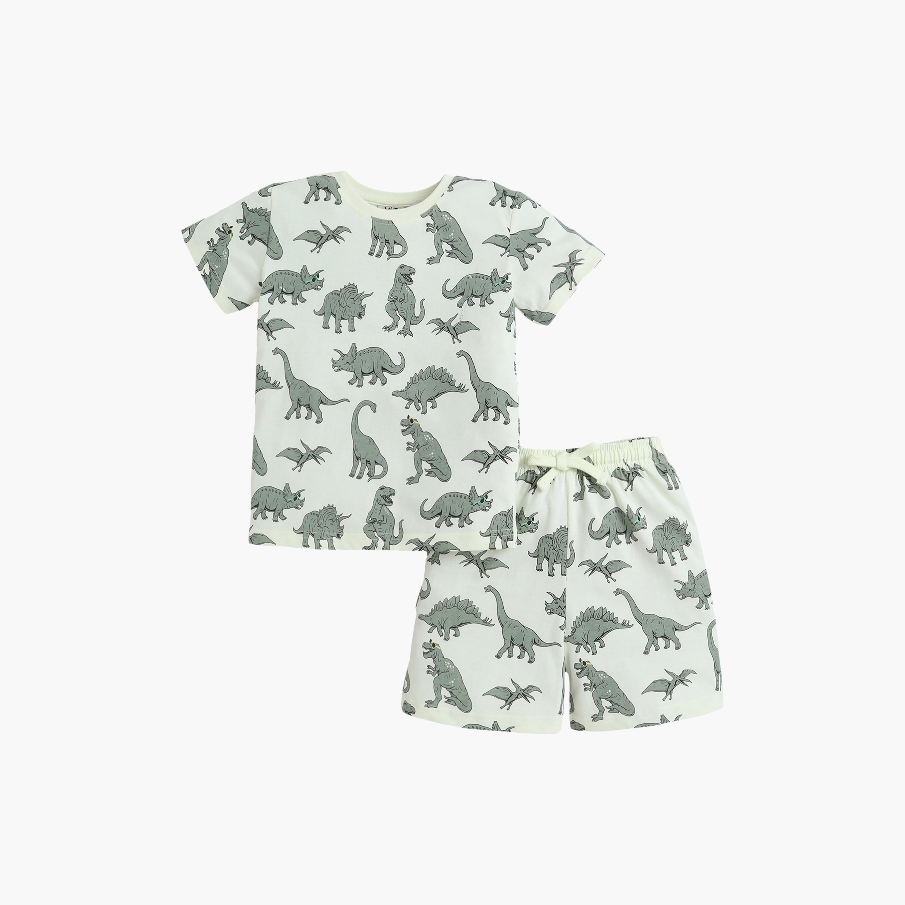 Victor and Jane Dinosaur Printed Cotton T-Shirt & Shorts Set-boys-clothing-setsandcoords-image-2
