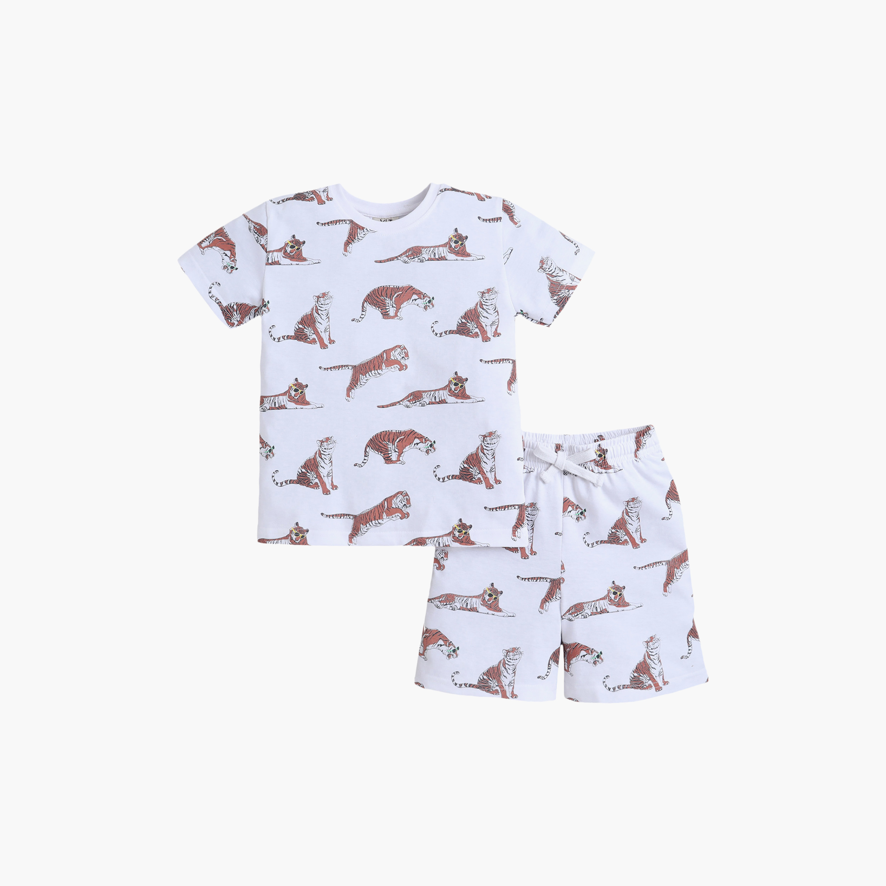 Victor and Jane Tiger Printed Cotton T-Shirt & Shorts Set-baby-girls-clothing-nightwear-pyjamasets-image-2