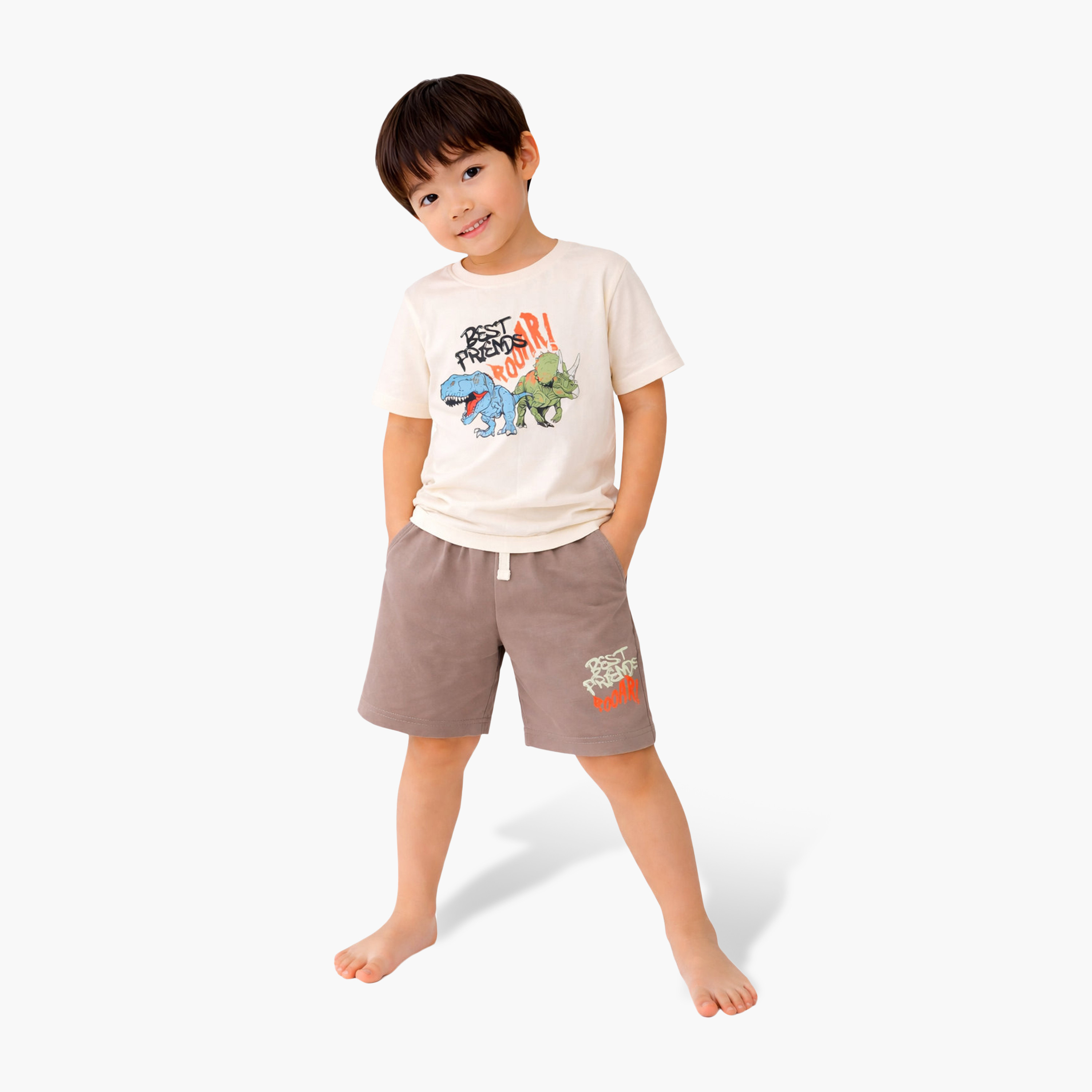 طقم تيشيرت قطن بأكمام نصفية بطبعة ديناصور وشورت من فيكتور أند جين-baby-boys-clothing-setsandcoords-image-1