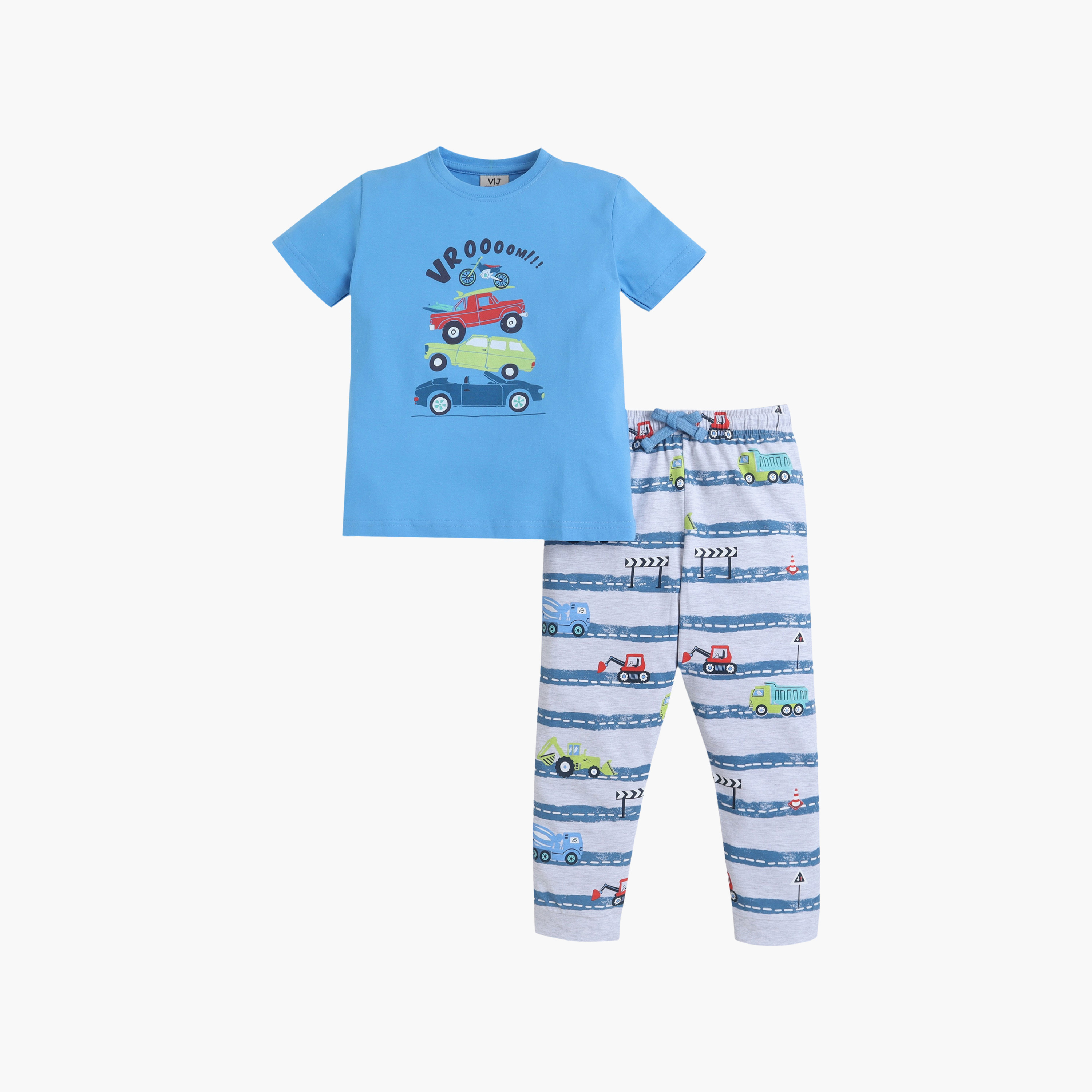 طقم تي شيرت قطني وبيجامة بطبعة سيارات من فيكتور آند جين-boys-clothing-setsandcoords-image-2
