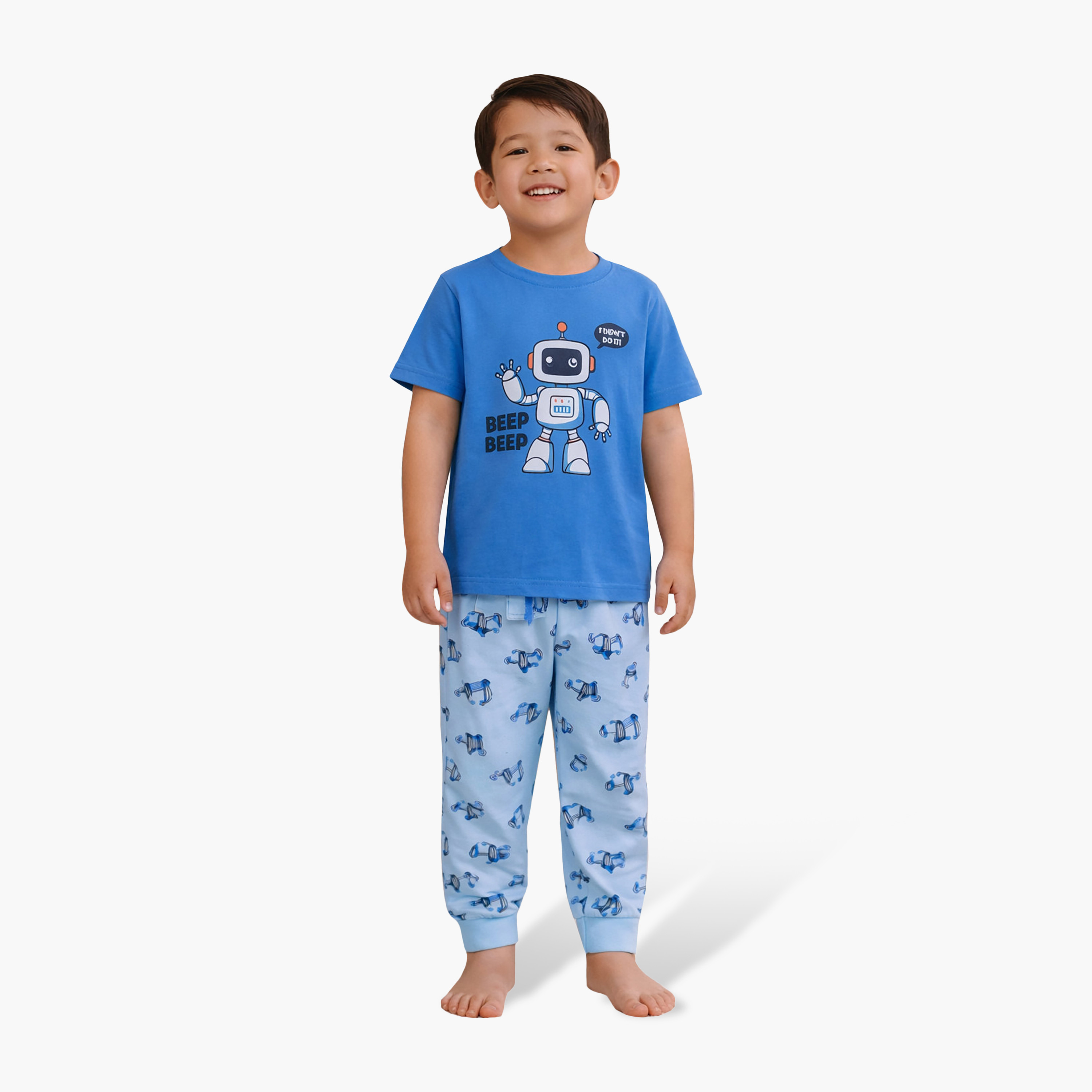 طقم تي شيرت قطني وبيجامة برسومات روبوت من فيكتور آند جين-boys-clothing-nightwear-image-1