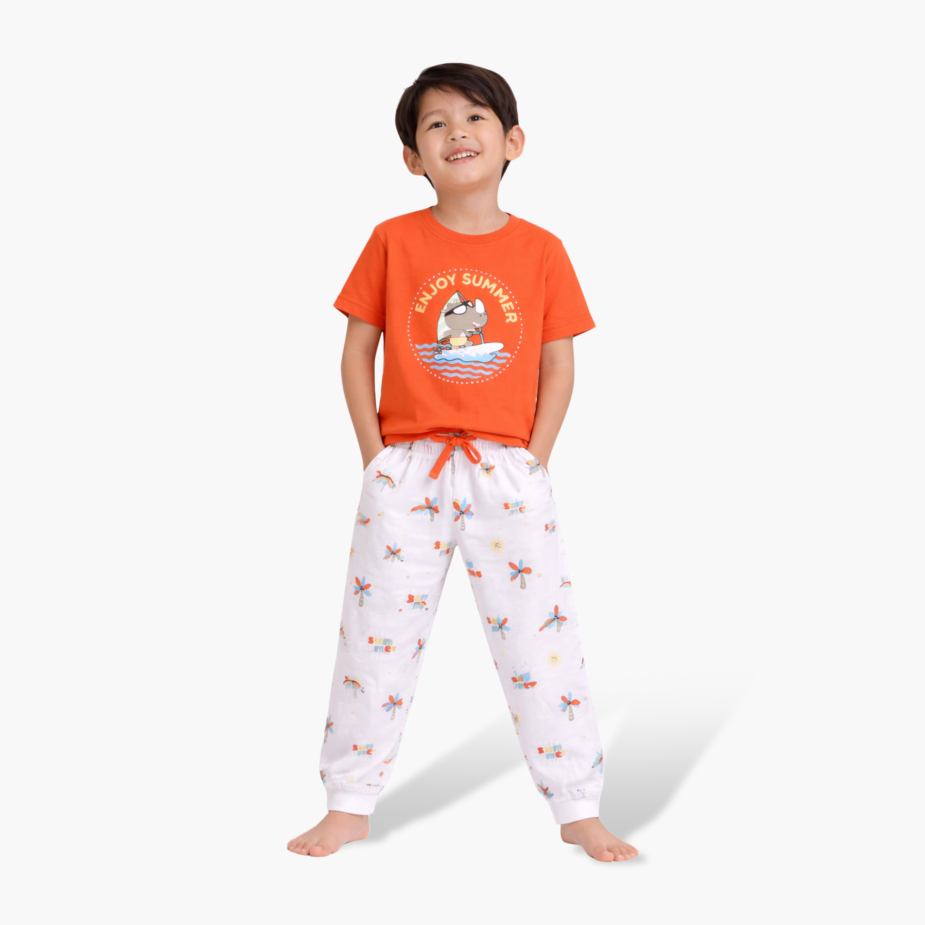 Victor and Jane Enjoy Summer Printed Cotton T-Shirt & Pajama Set-boys-clothing-nightwear-image-1