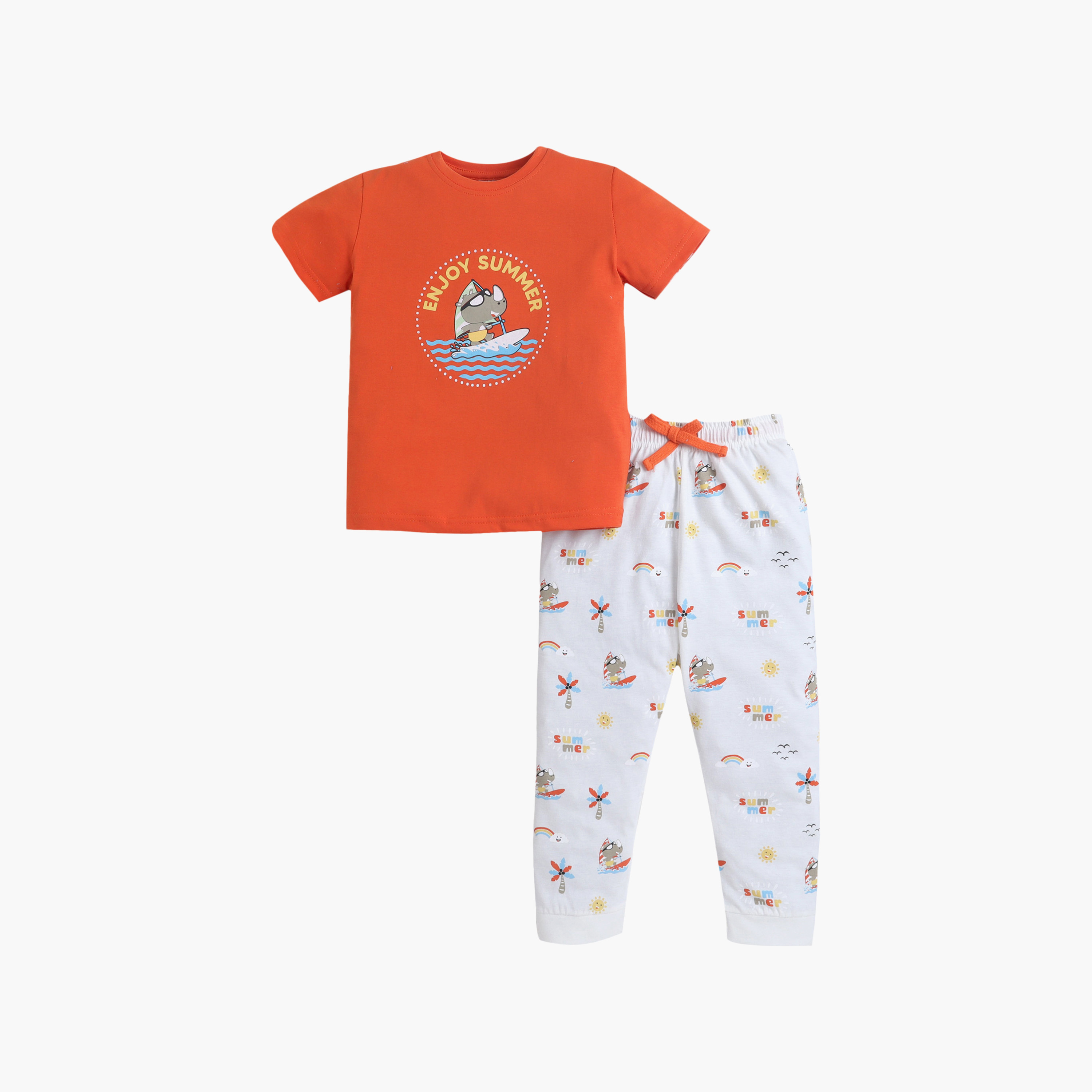 Victor and Jane Enjoy Summer Printed Cotton T-Shirt & Pajama Set-boys-clothing-nightwear-image-2