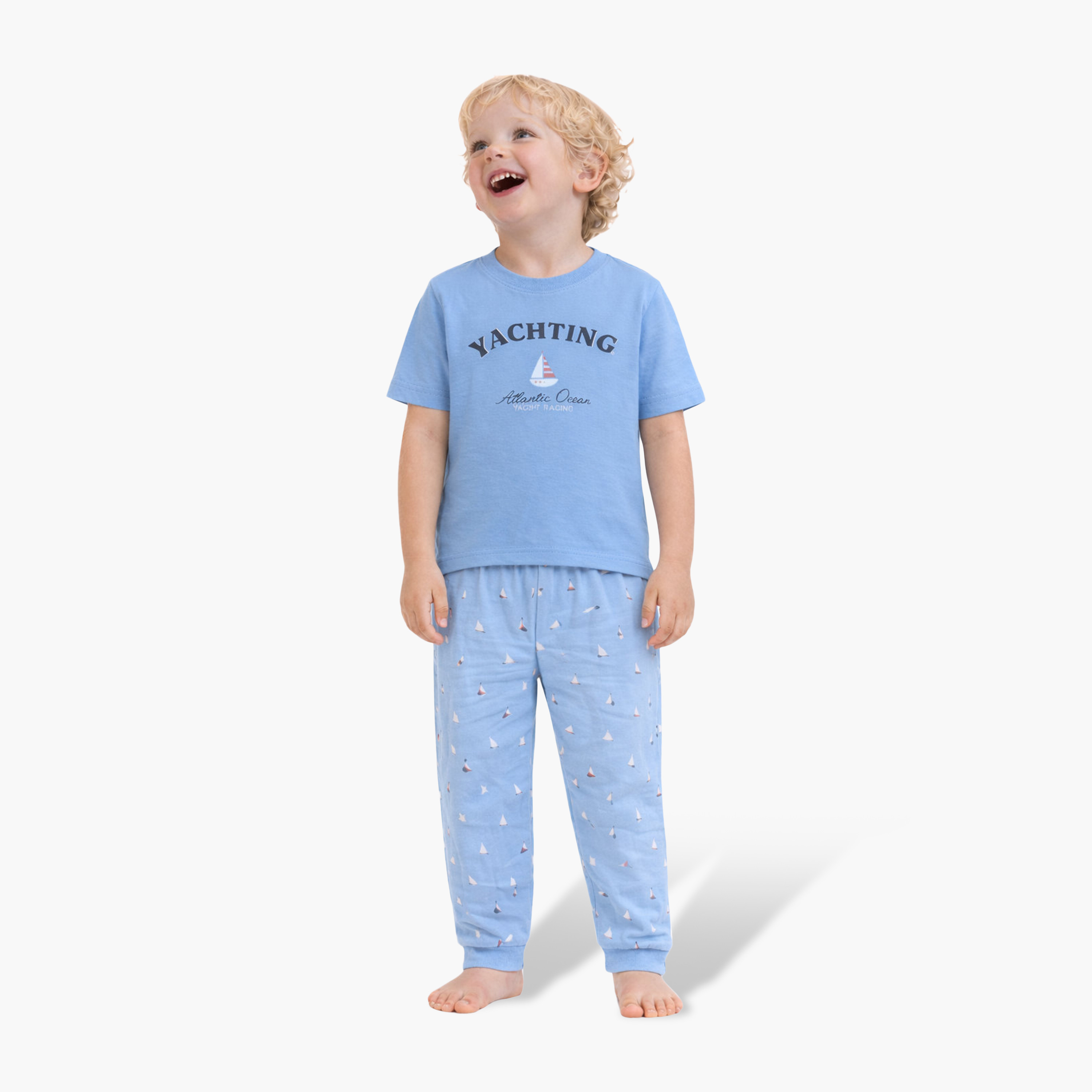 Victor and Jane Yachting Graphic Cotton T-Shirt & Pajama Set-boys-clothing-nightwear-image-1