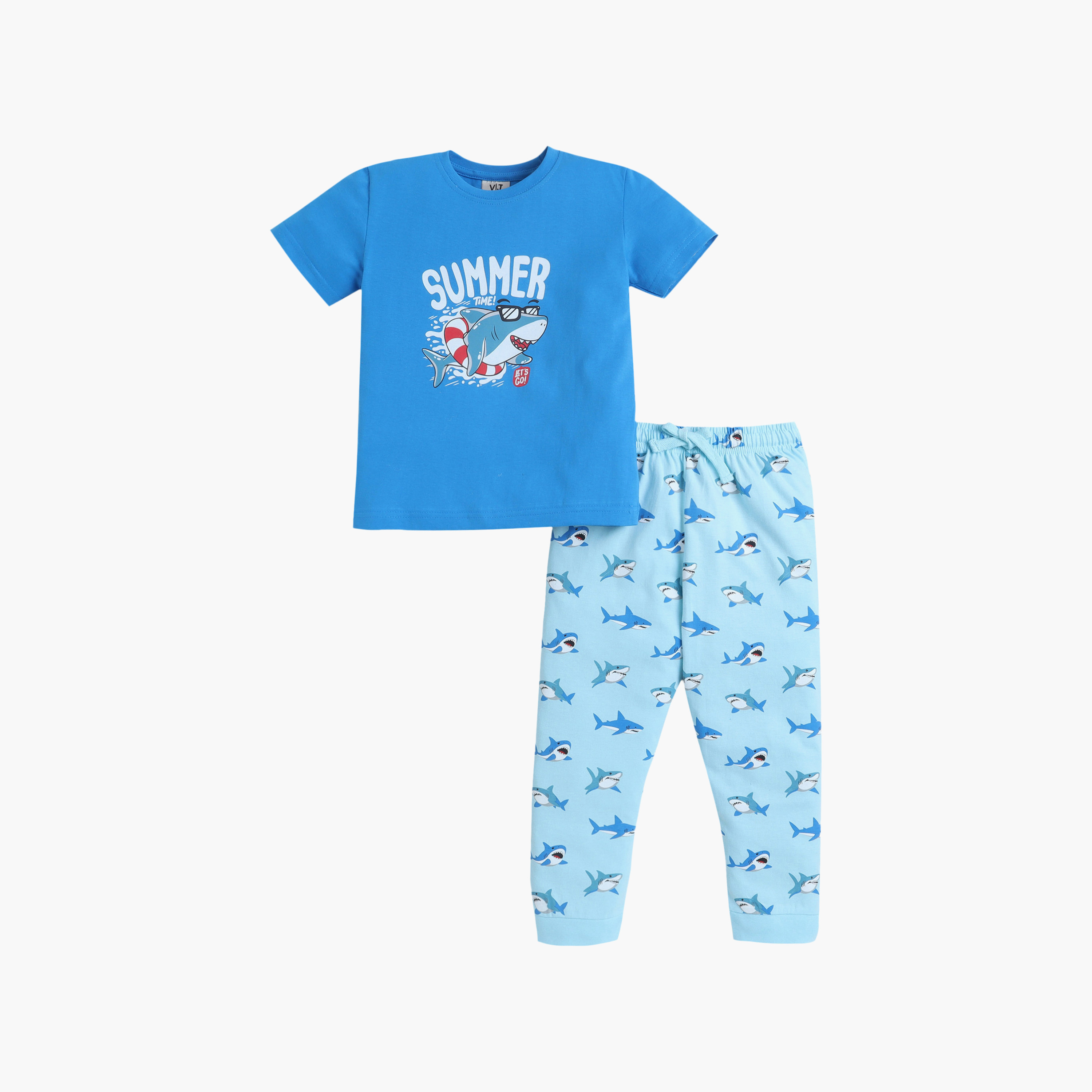 طقم تي شيرت قطني وبيجامة بطبعة صيفية من فيكتور آند جين-girls-clothing-nightwear-image-1